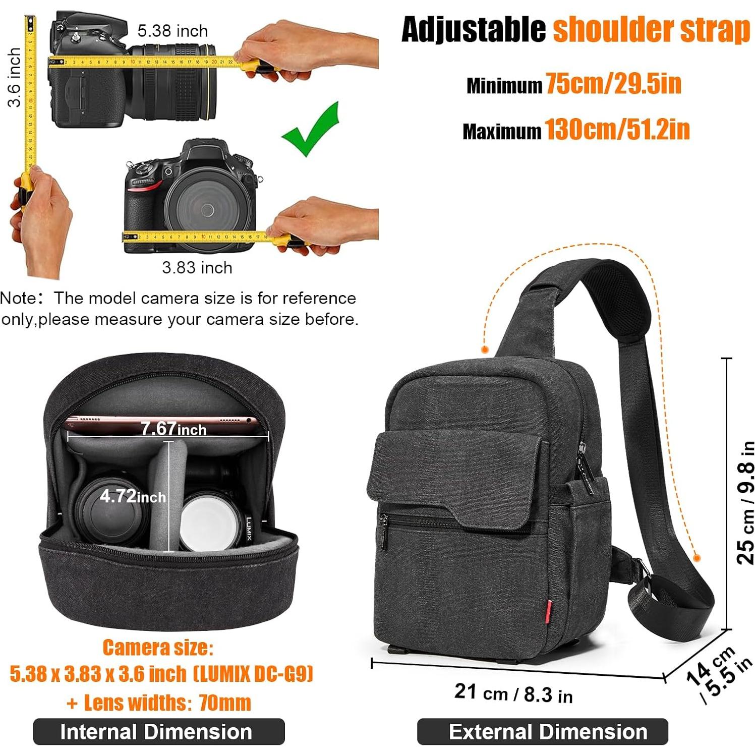 Bolsa de cámara Cwatcun Sling Bag Crossbody 23x14x30cm