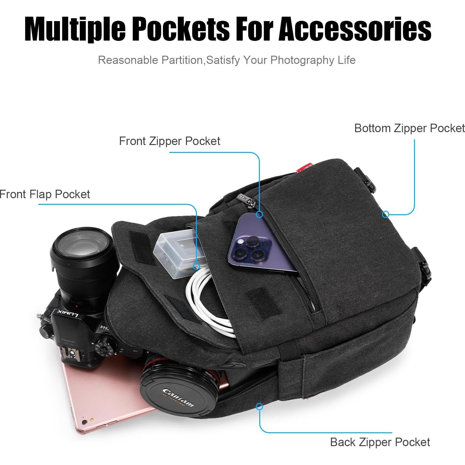 Bolsa de cámara Cwatcun Sling Bag Crossbody 23x14x30cm