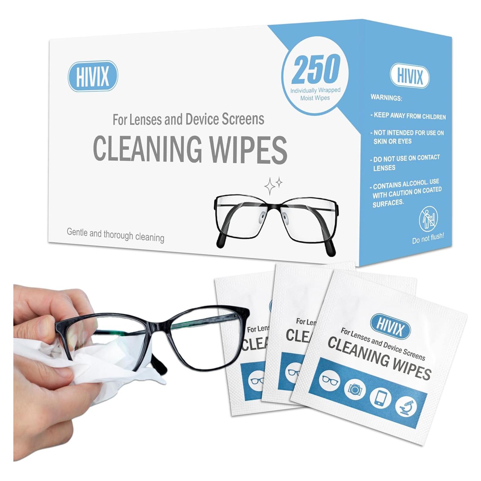 Toallitas limpiadoras HIVIX para lentes - 250 unidades, secado rápido