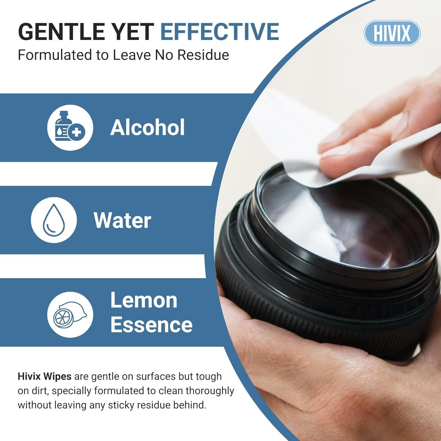 Toallitas limpiadoras HIVIX para lentes - 250 unidades, secado rápido