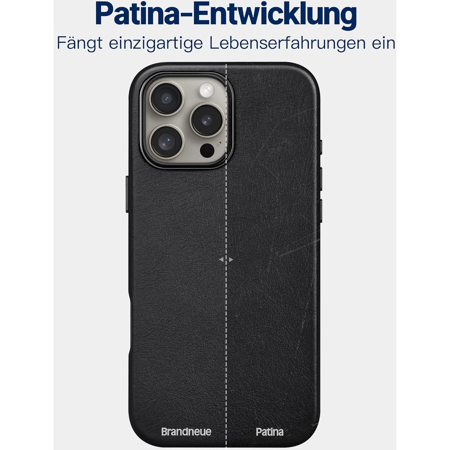 Funda de Cuero Genuino Kingflag para iPhone 16 Pro 6.3" Negro