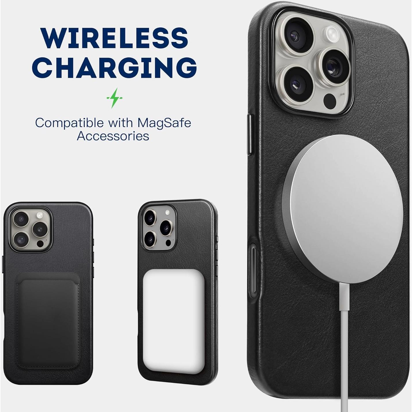 Funda de Cuero Genuino Kingflag para iPhone 16 Pro 6.3" Negro