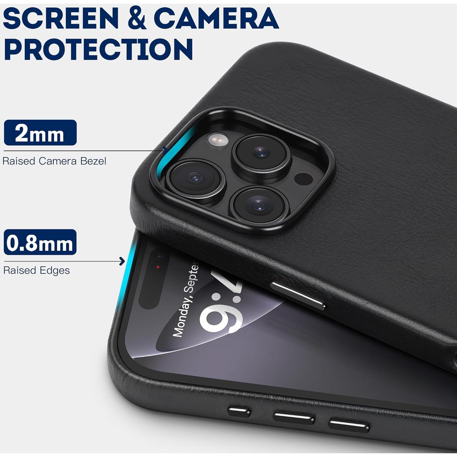 Funda de Cuero Genuino Kingflag para iPhone 16 Pro 6.3" Negro