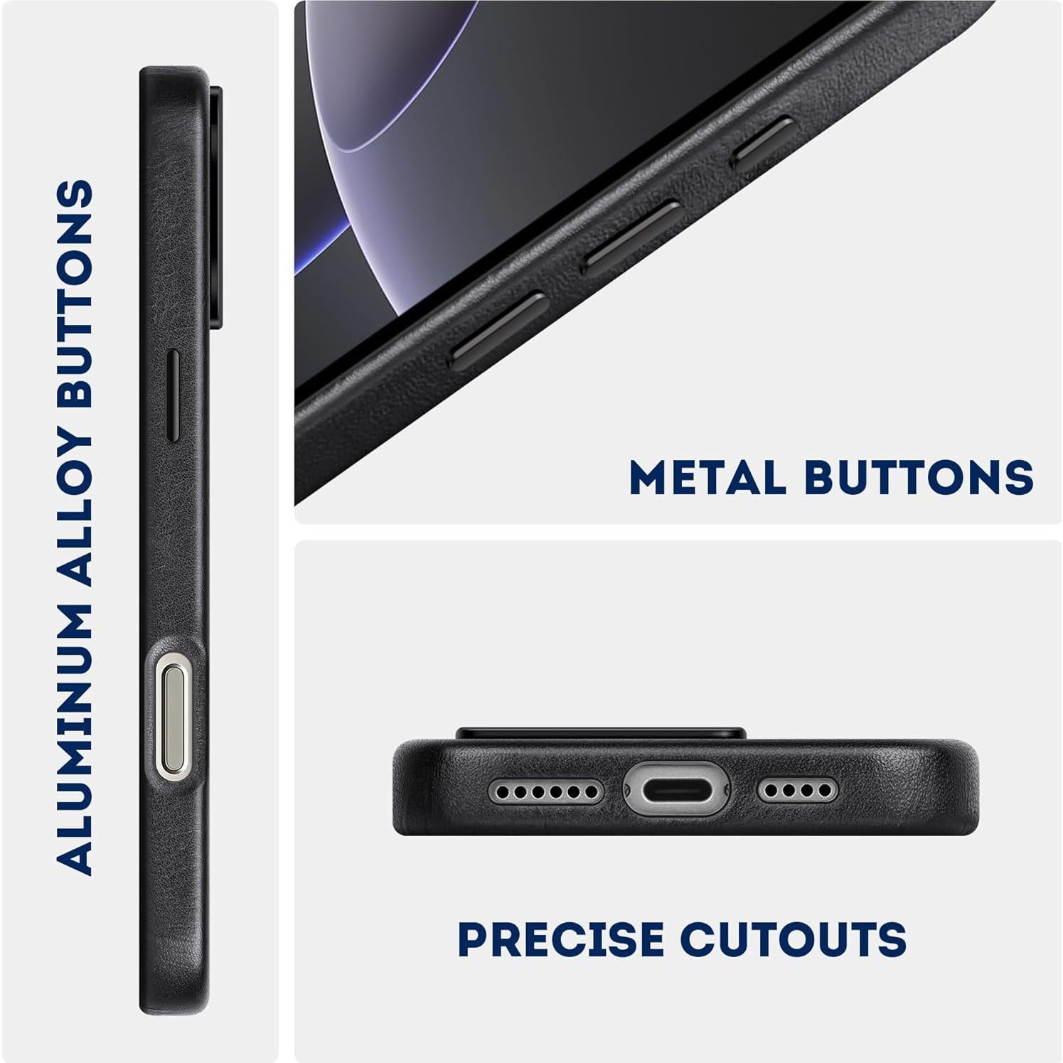 Funda de Cuero Genuino Kingflag para iPhone 16 Pro 6.3" Negro