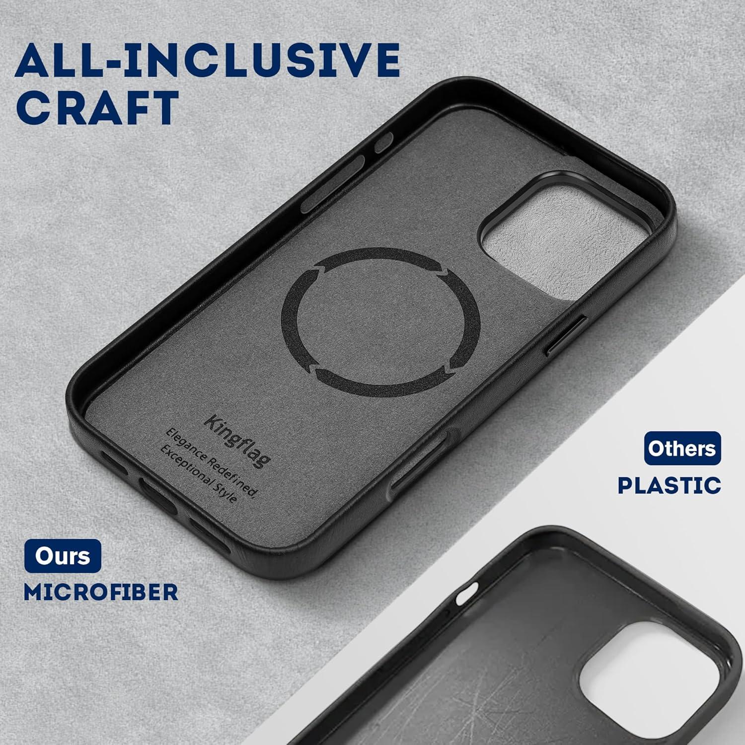 Funda de Cuero Genuino Kingflag para iPhone 16 Pro 6.3" Negro