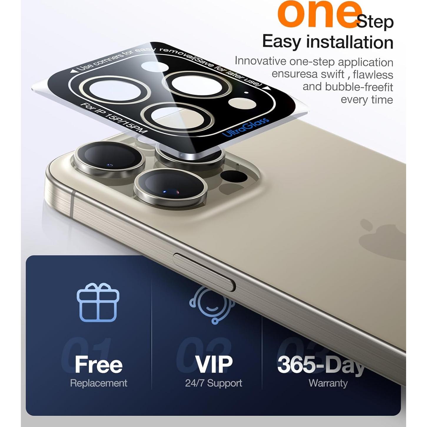 Protector de Lente UltraGlass 9H+ para iPhone 15 Pro Max/Pro