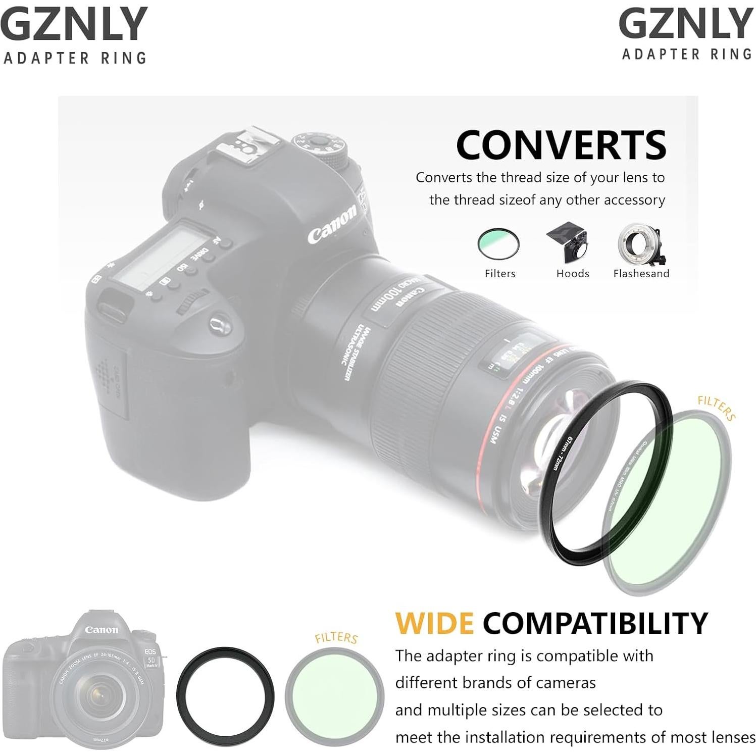 Adaptador de Filtro GZNLY 40.5mm a 52mm Metal Negro