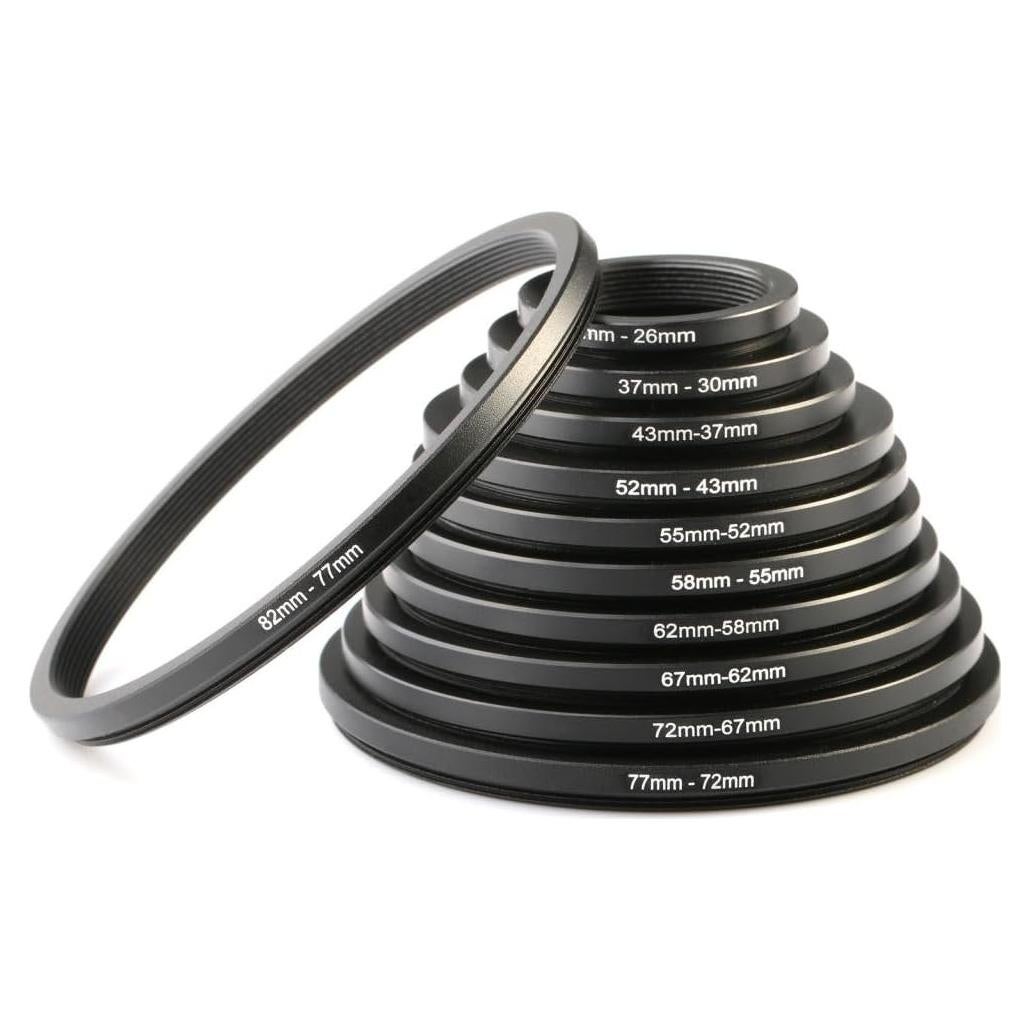 K&F CONCEPT 11 Pieces Metal Step Down Filter Adapter Rings Set, for Large Size Lens Add Small Size Filter 67-62mm 72-67mm 77-72mm 82-77mm for Camera Lens