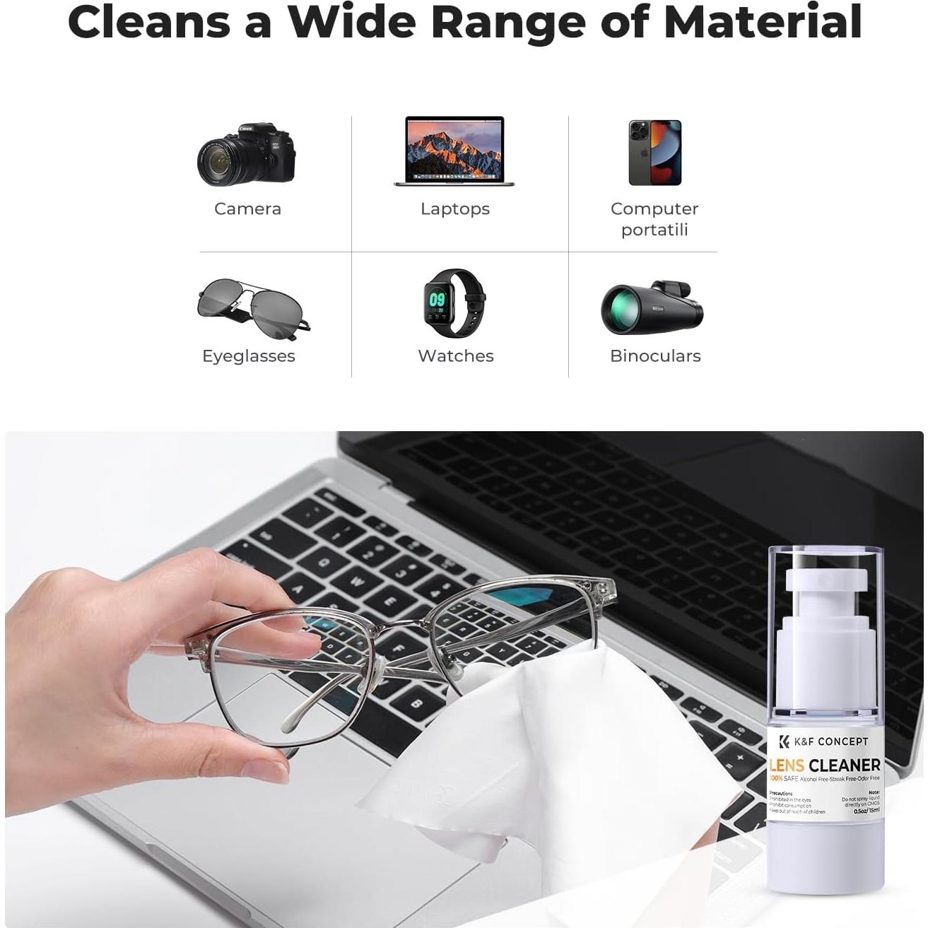 Kit de Limpieza de Lentes K&F Concept - Spray y Microfibra