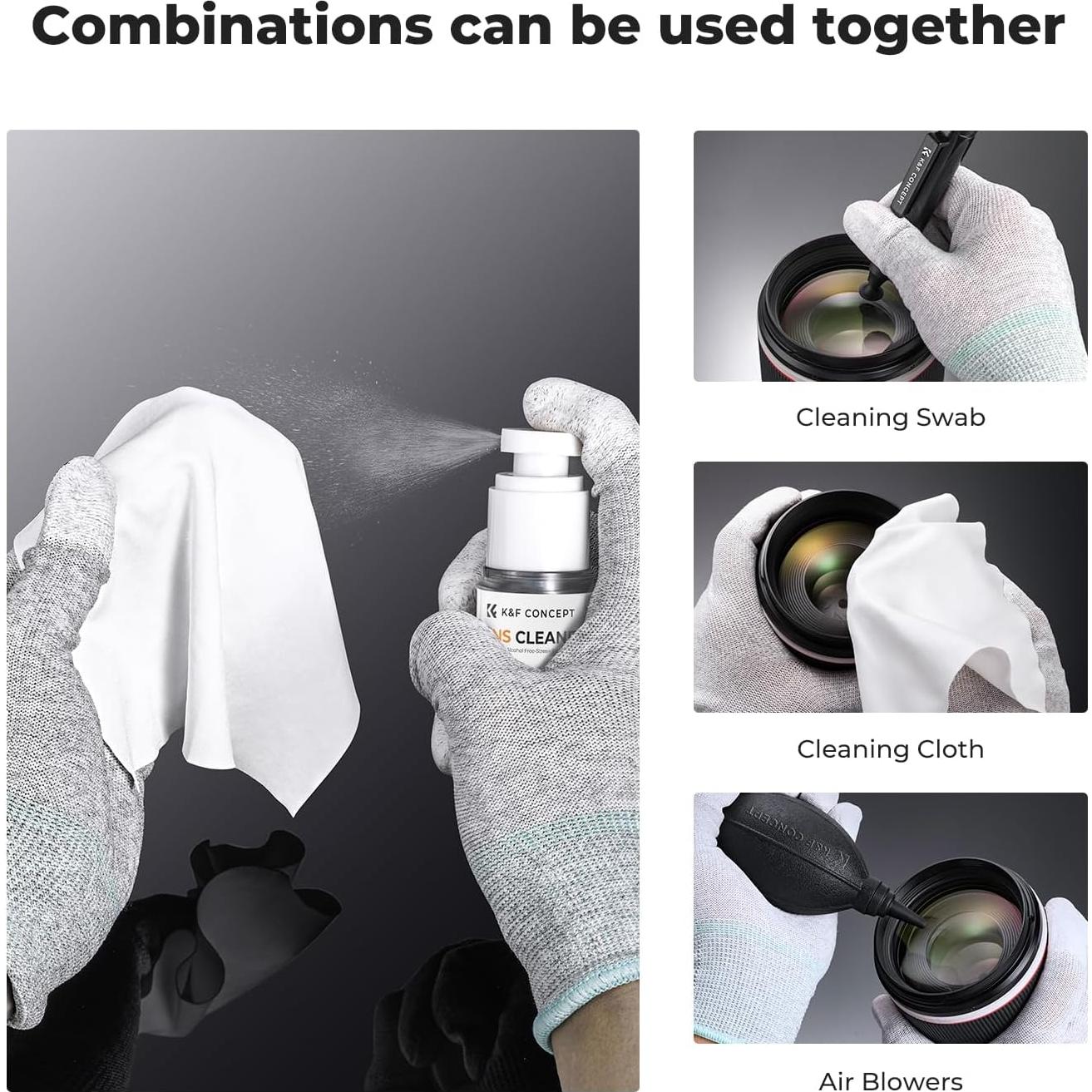Kit de Limpieza de Lentes K&F Concept - Spray y Microfibra
