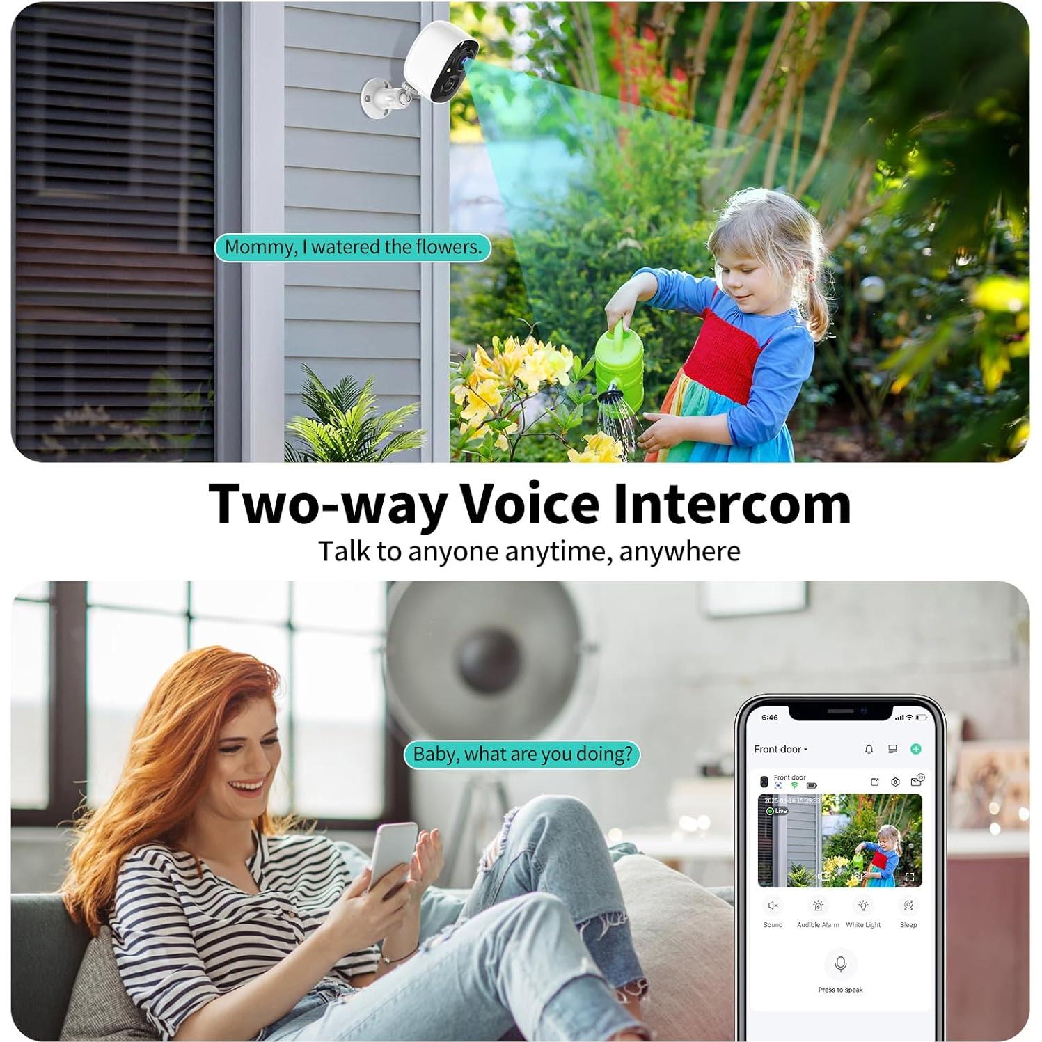 Cámaras de Seguridad Inalámbricas Tziarp 2K con Batería - Paquete de 2