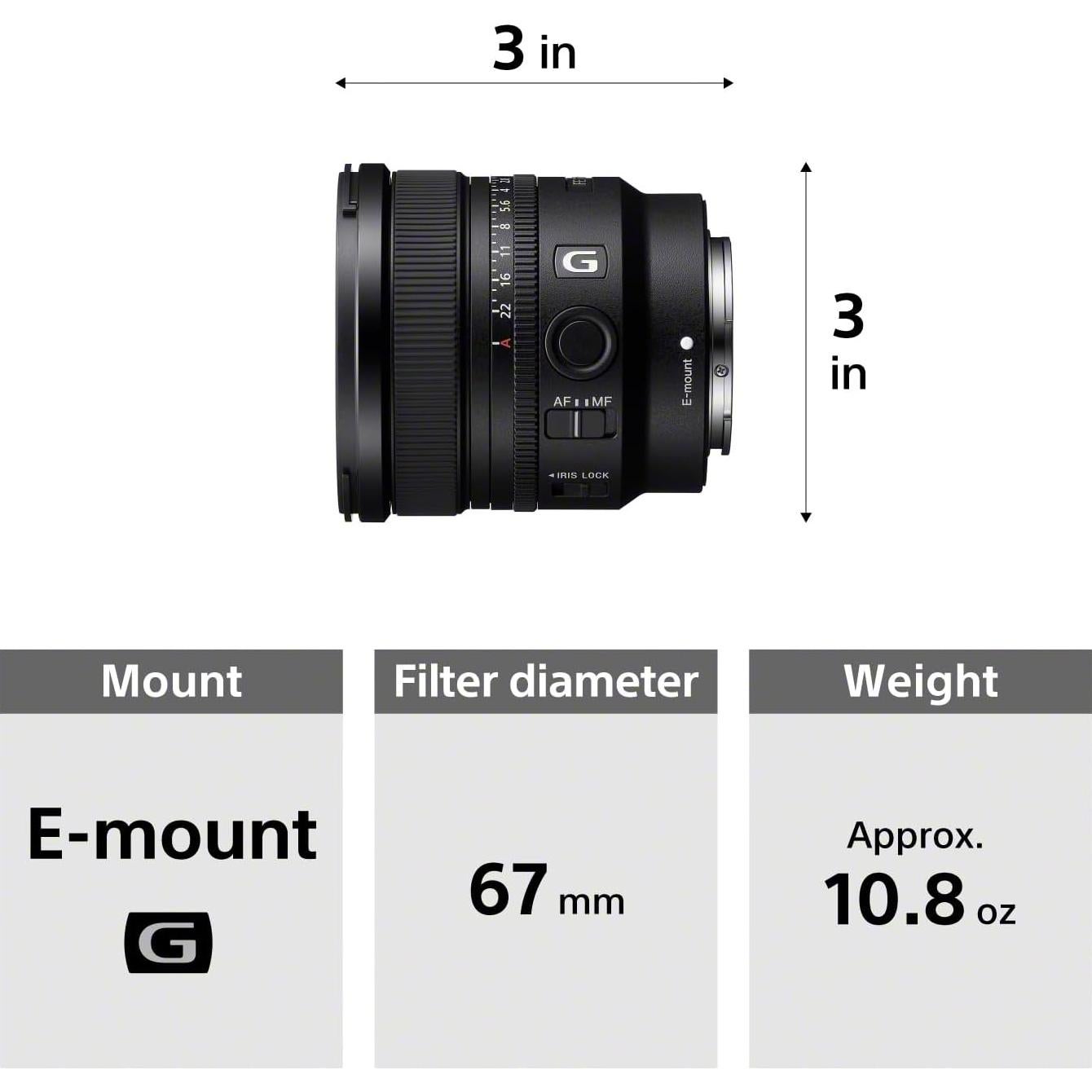 Objetivo Gran Angular Sony FE 16mm f/1.8 G - 304g