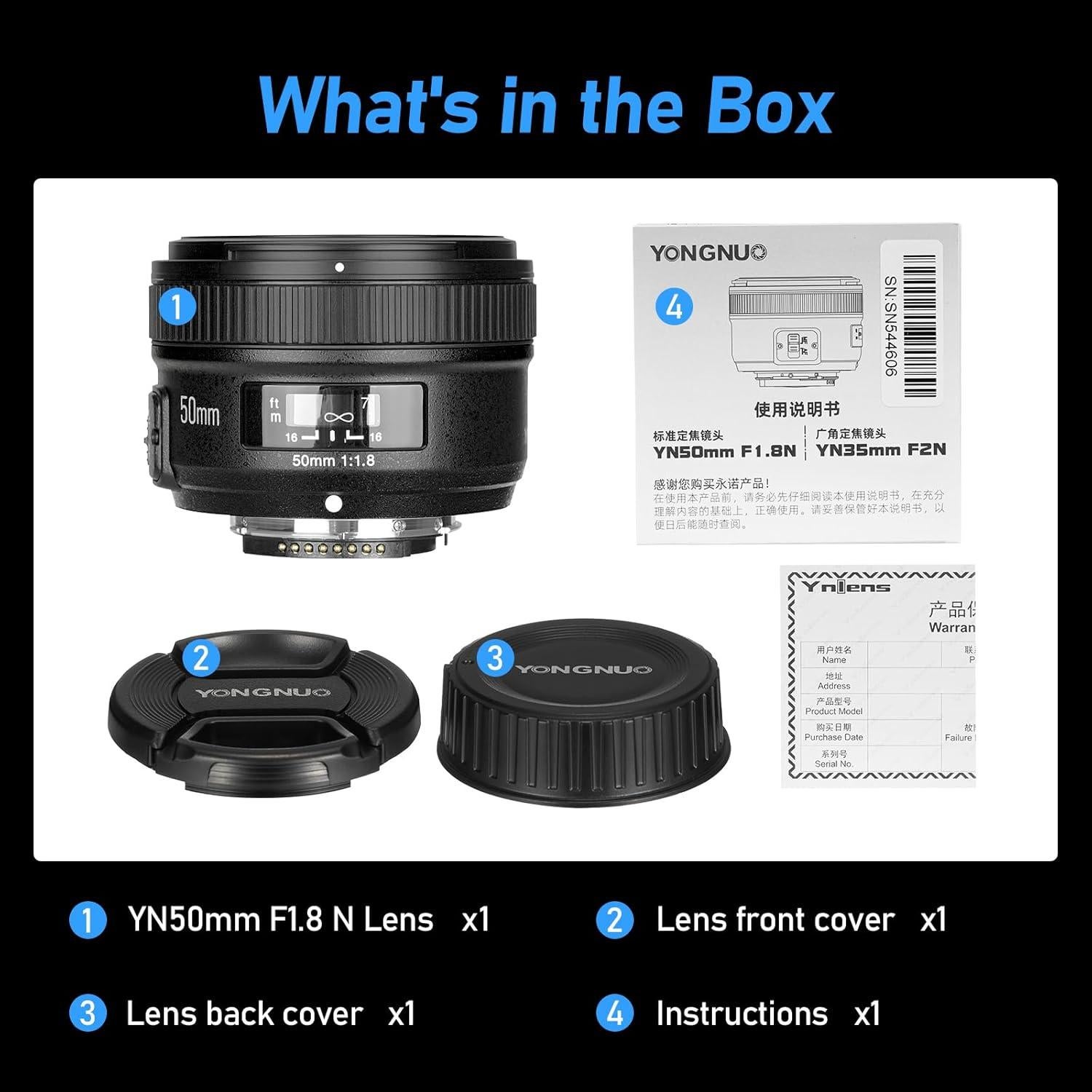 Lente YONGNUO 50mm F1.8 para Nikon F - Apertura 1.8