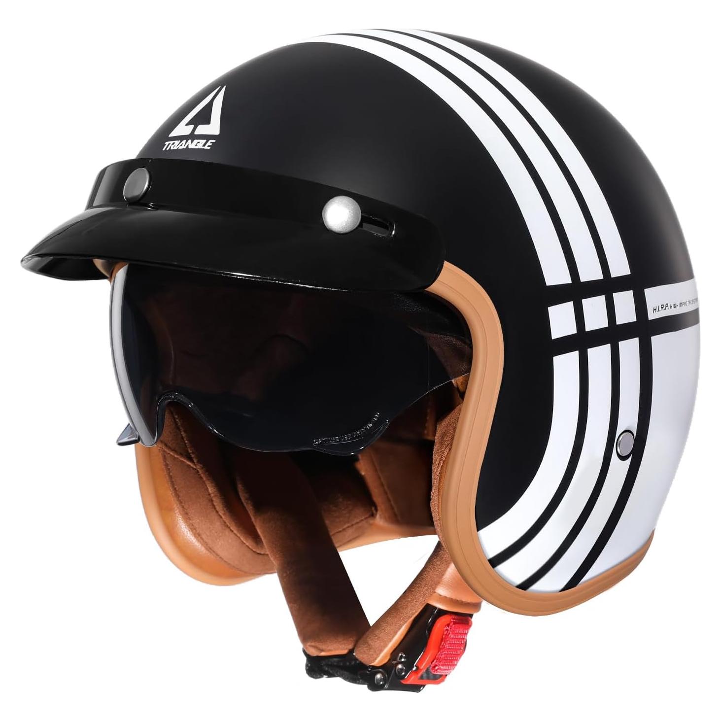 Casco TRIANGLE 3/4 Retro Negro Blanco XXL para Motocicleta