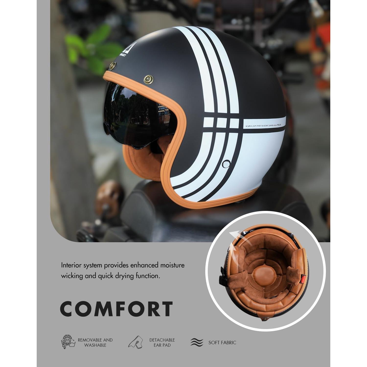 Casco TRIANGLE 3/4 Retro Negro Blanco XXL para Motocicleta