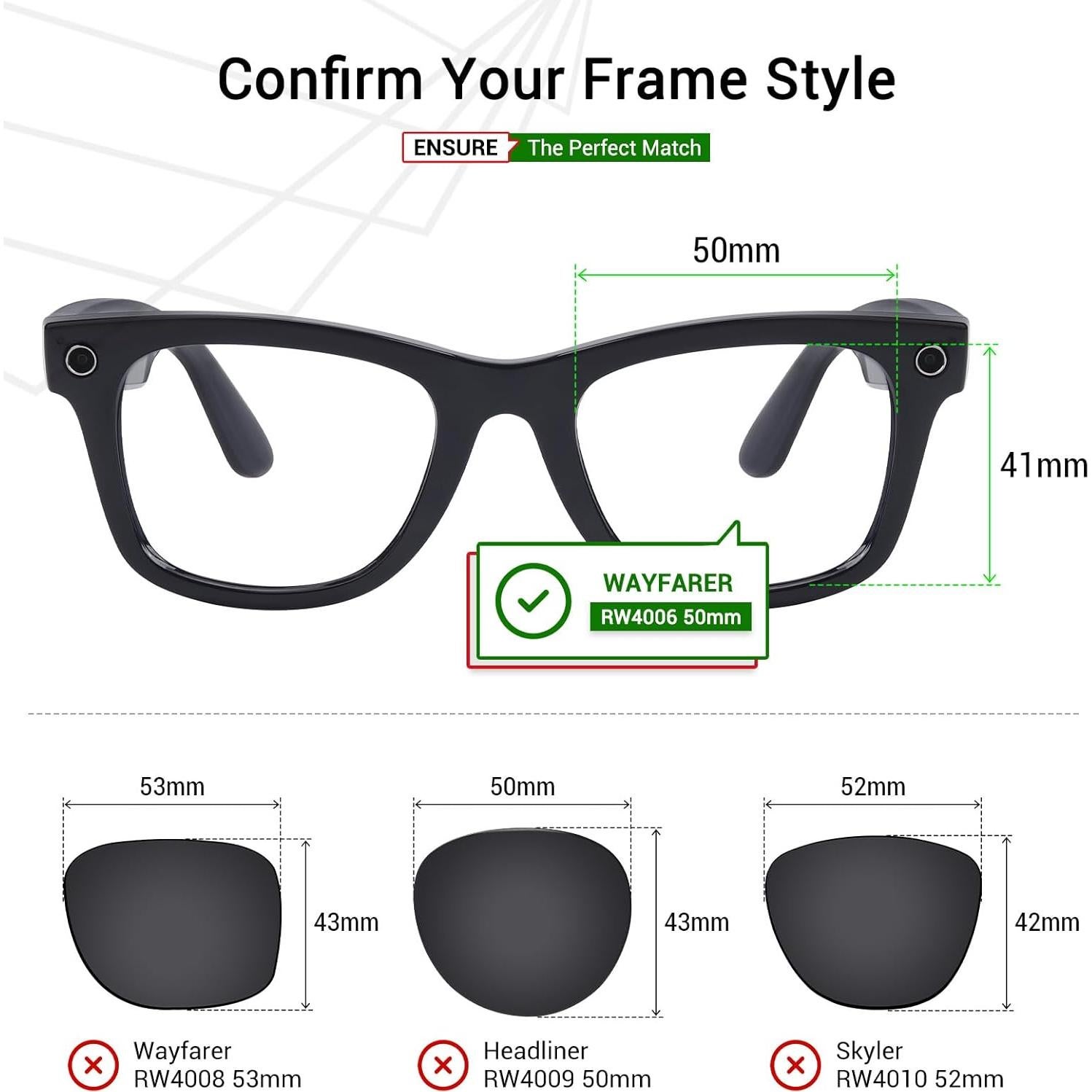 Lentes de Reemplazo Mryok para Ray-Ban Meta Wayfarer 50mm