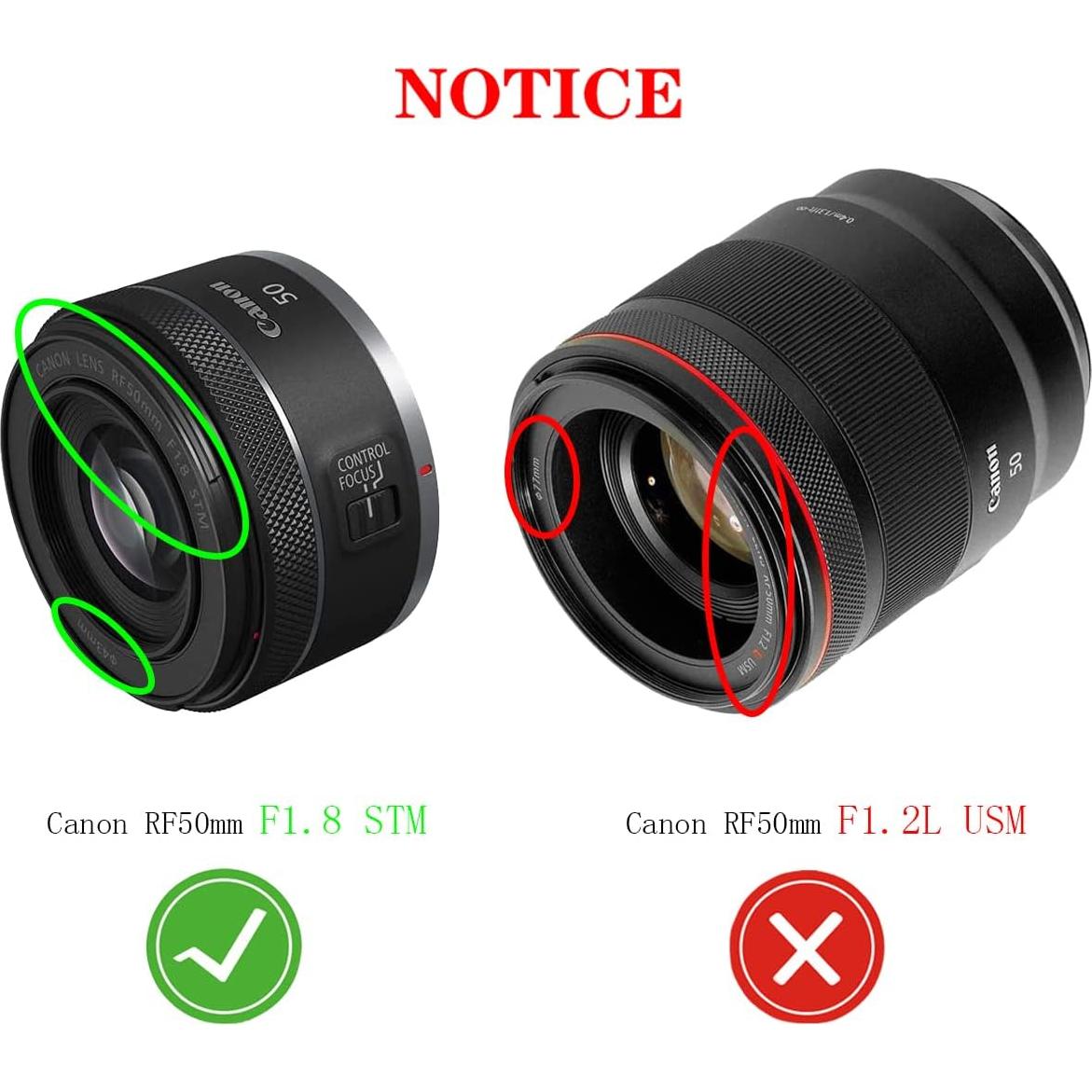 Capucha de lente ES-65B + tapa 43mm para Canon RF 50mm f/1.8