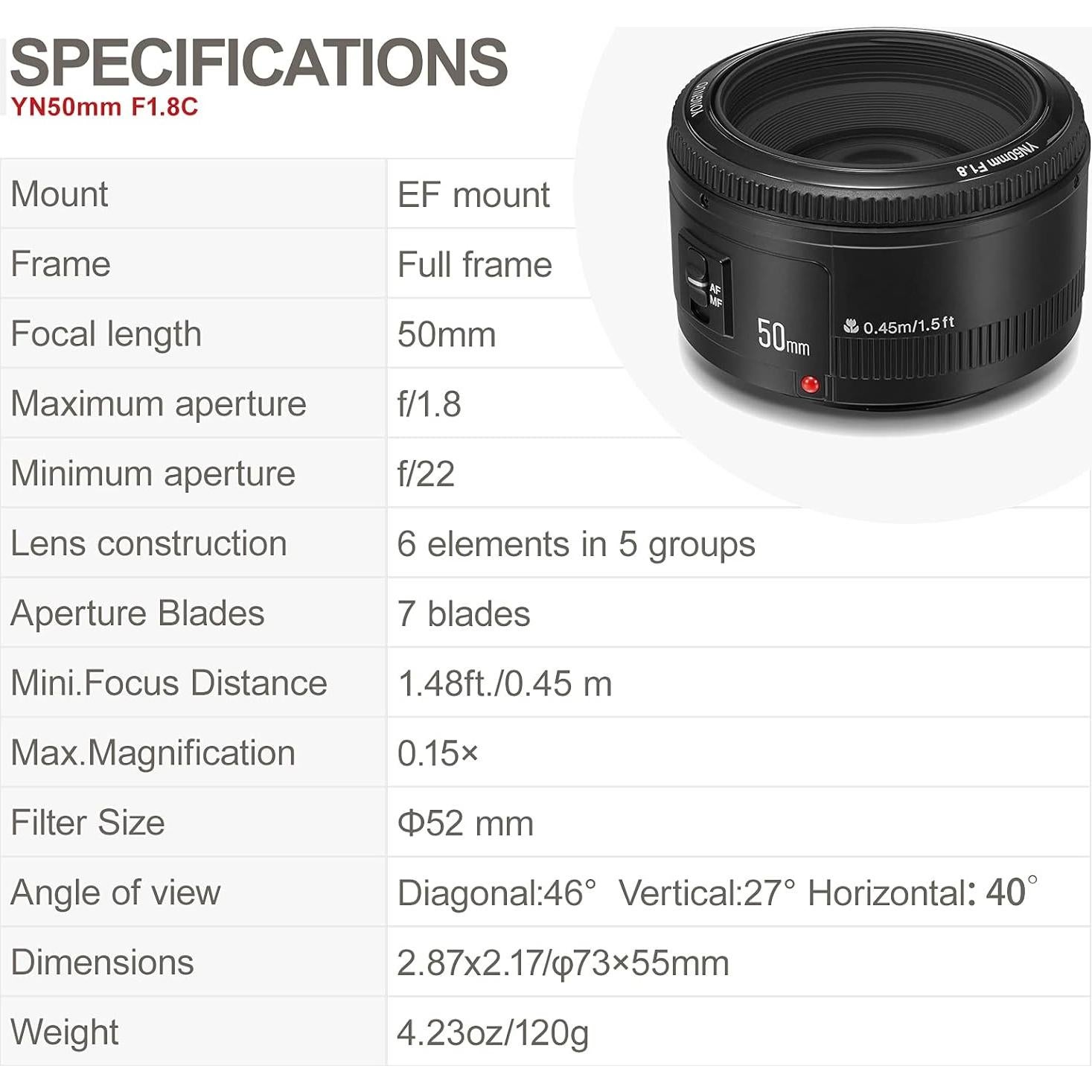 Lente Prime YONGNUO YN50mm F1.8 para Canon EF - Autoenfoque