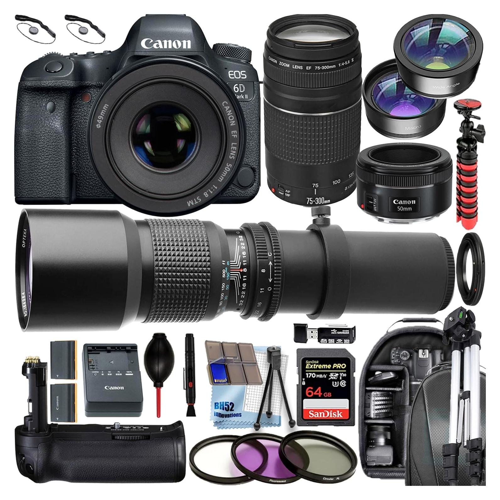 Cámara DSLR Canon EOS 6D Mark II + 3 Lentes + Accesorios