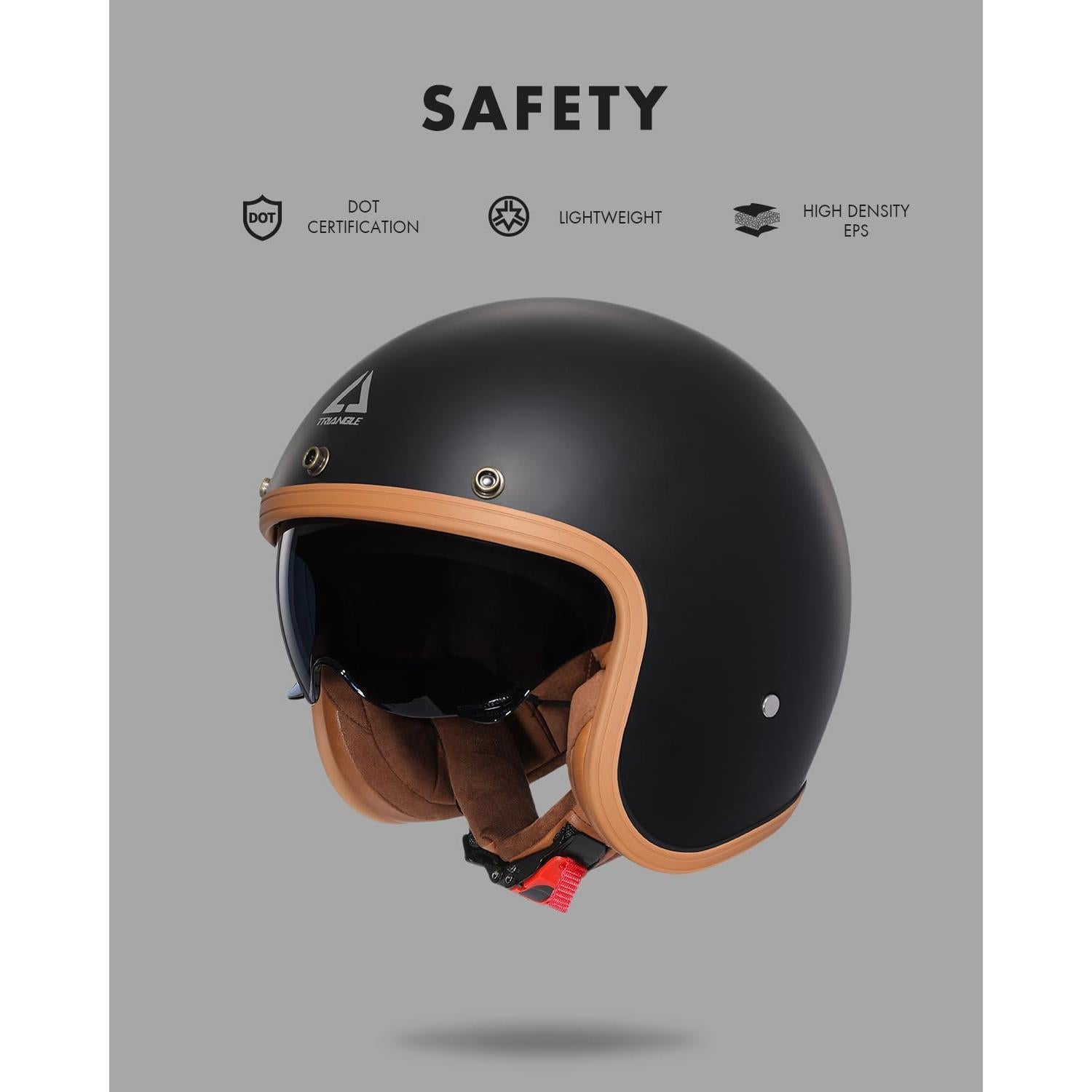 Casco de Moto TRIANGLE B206 Retro Negro Mate XL