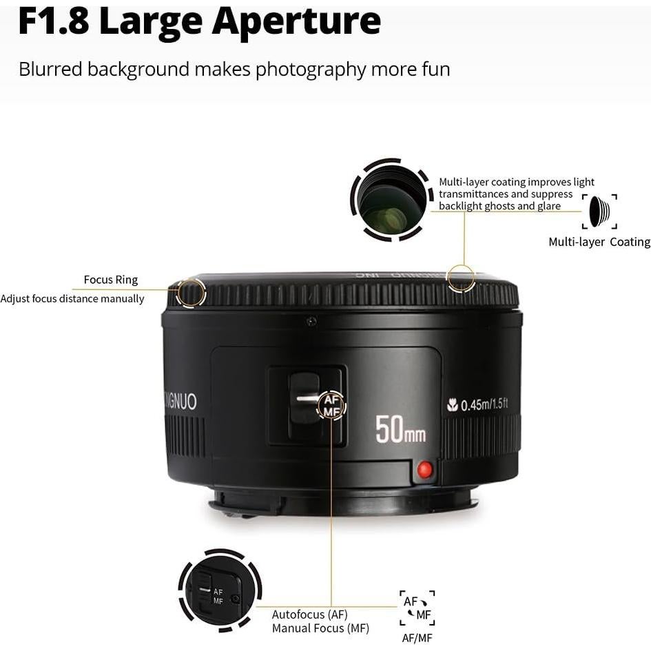 Lente Yongnuo YN50MM F1.8C para Canon - Apertura F1.8, 50mm