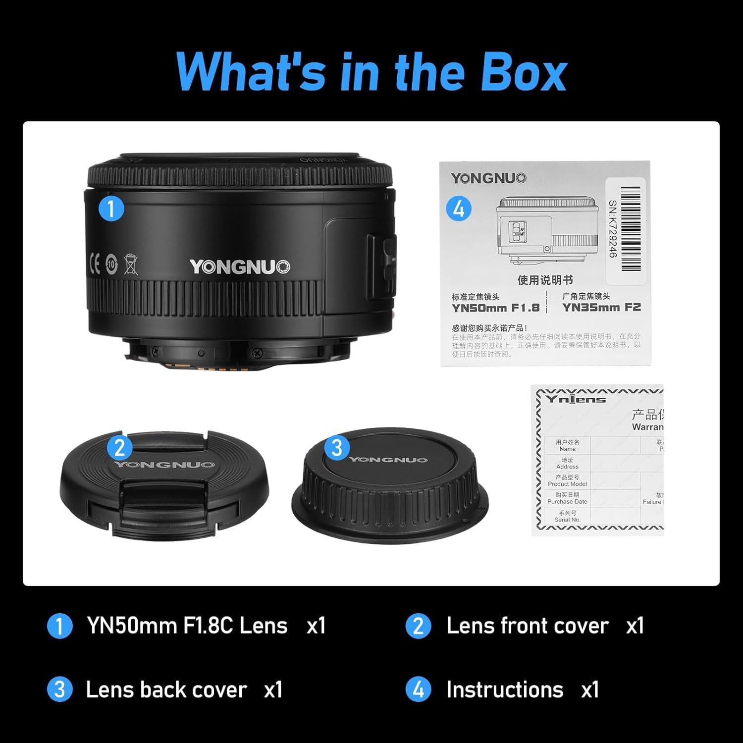 Lente Yongnuo YN50MM F1.8C para Canon - Apertura F1.8, 50mm