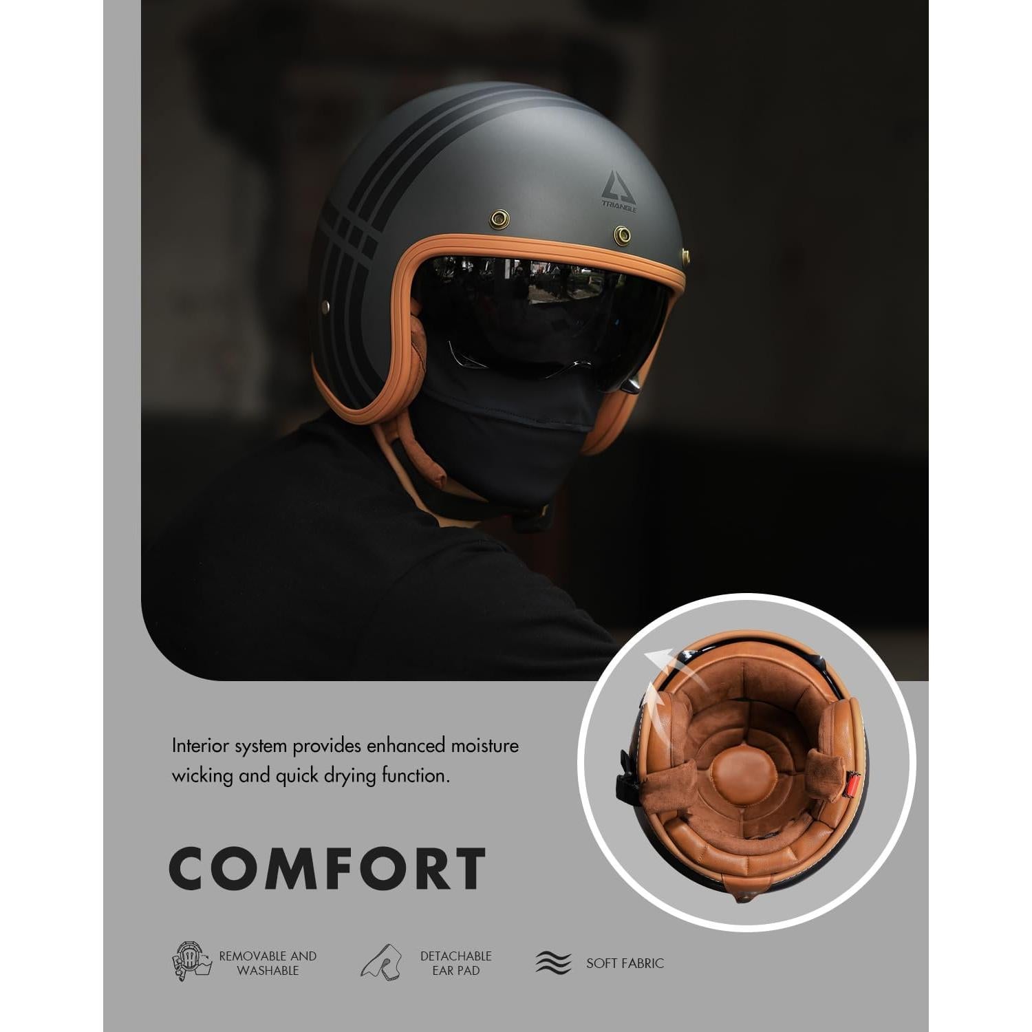 Casco TRIANGLE B206 Retro 3/4 para Motocicleta Adulto L