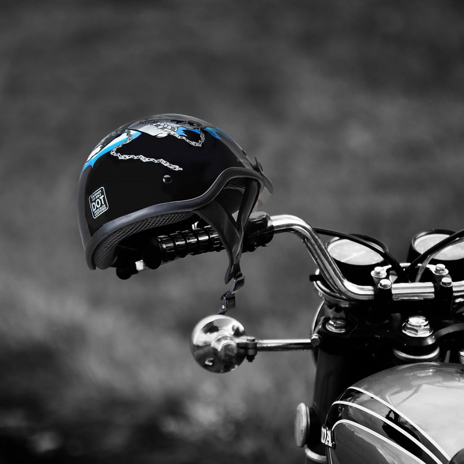 Casco Medio Rostro CARTMAN Calavera Azul Pequeño DOT