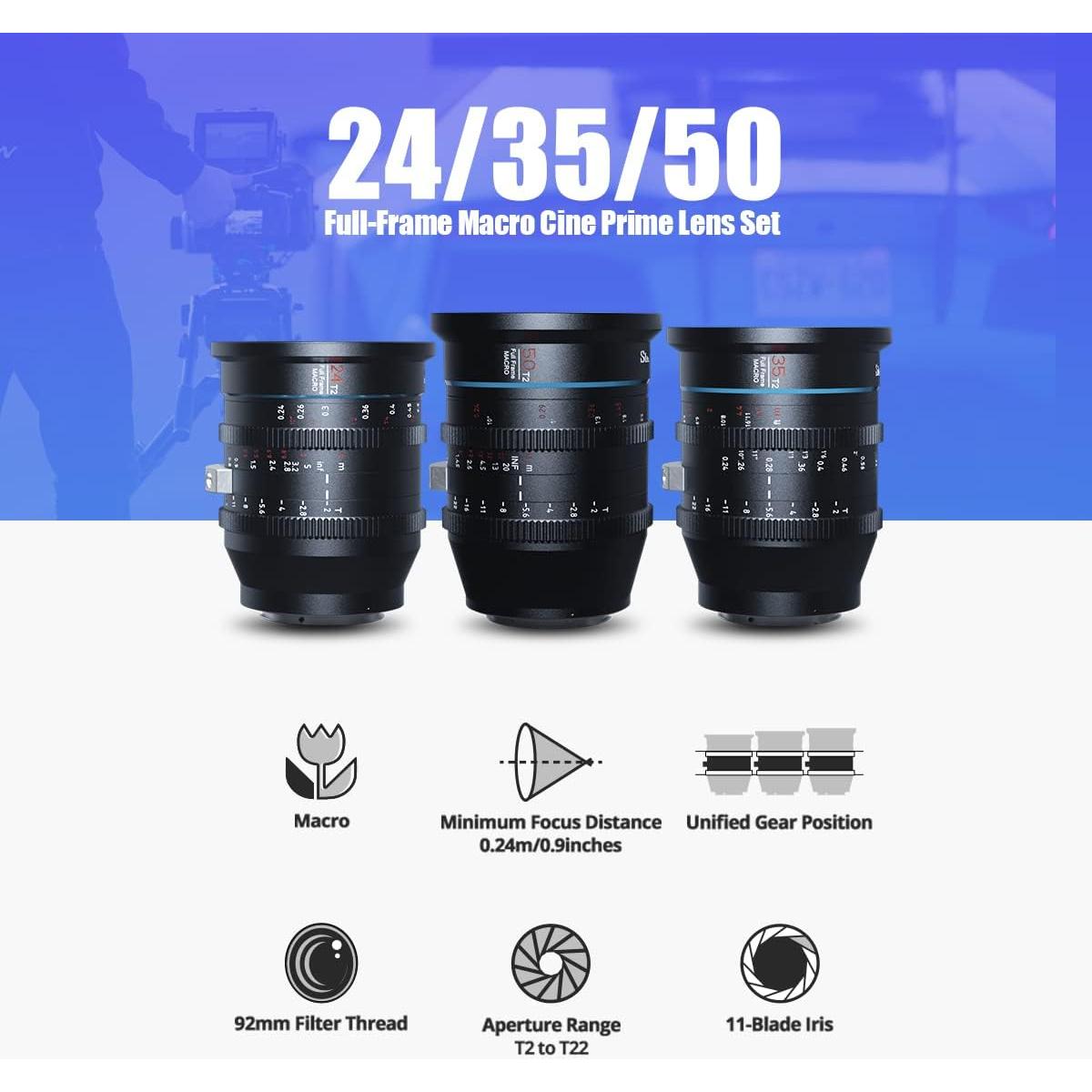 Juego de Lentes Macro SIRUI Jupiter T2 Full-Frame 24mm 35mm 50mm