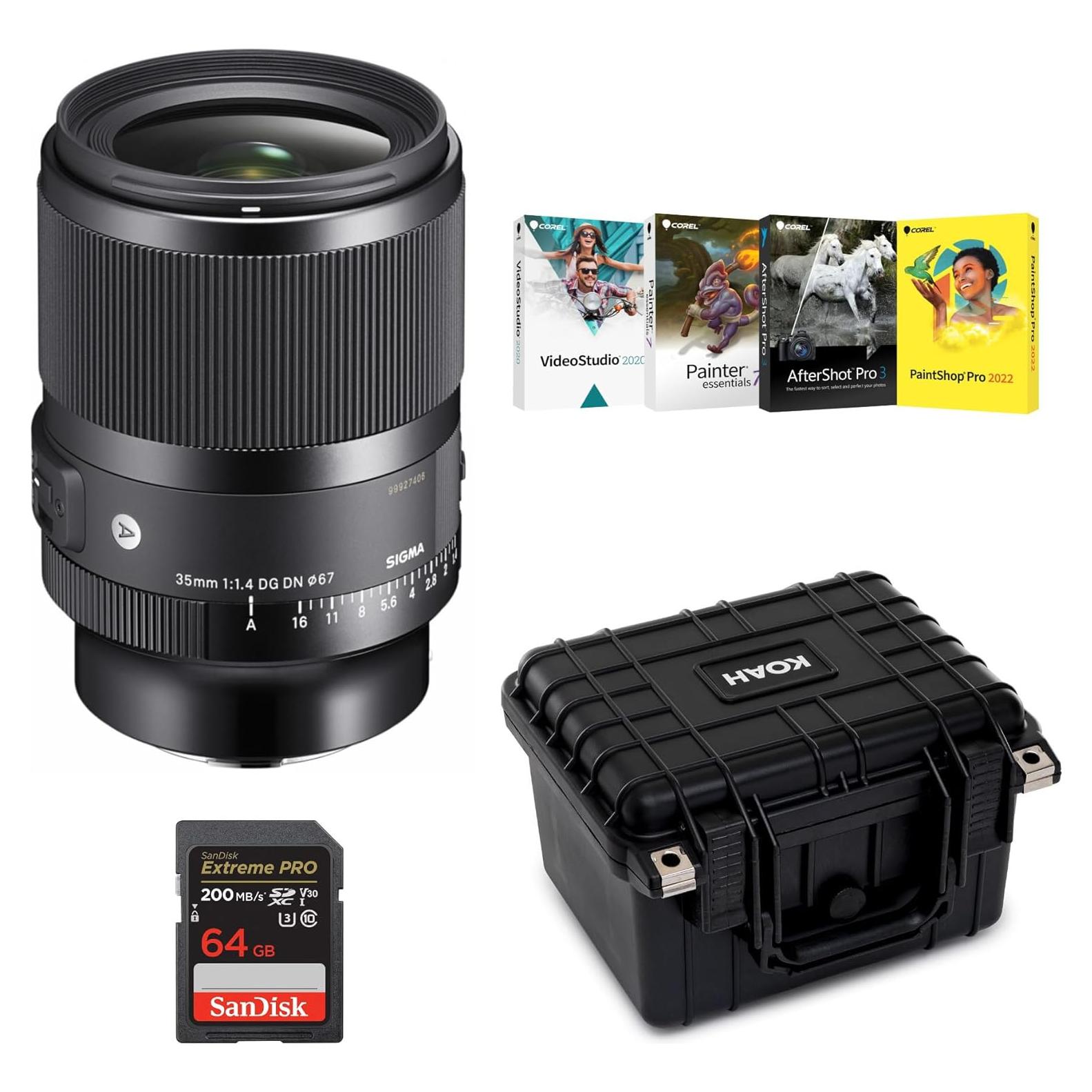 Sigma AF 35mm f/1.4 DG DN Art Lens for Sony E Hard Case Travel Bundle (4 Items)