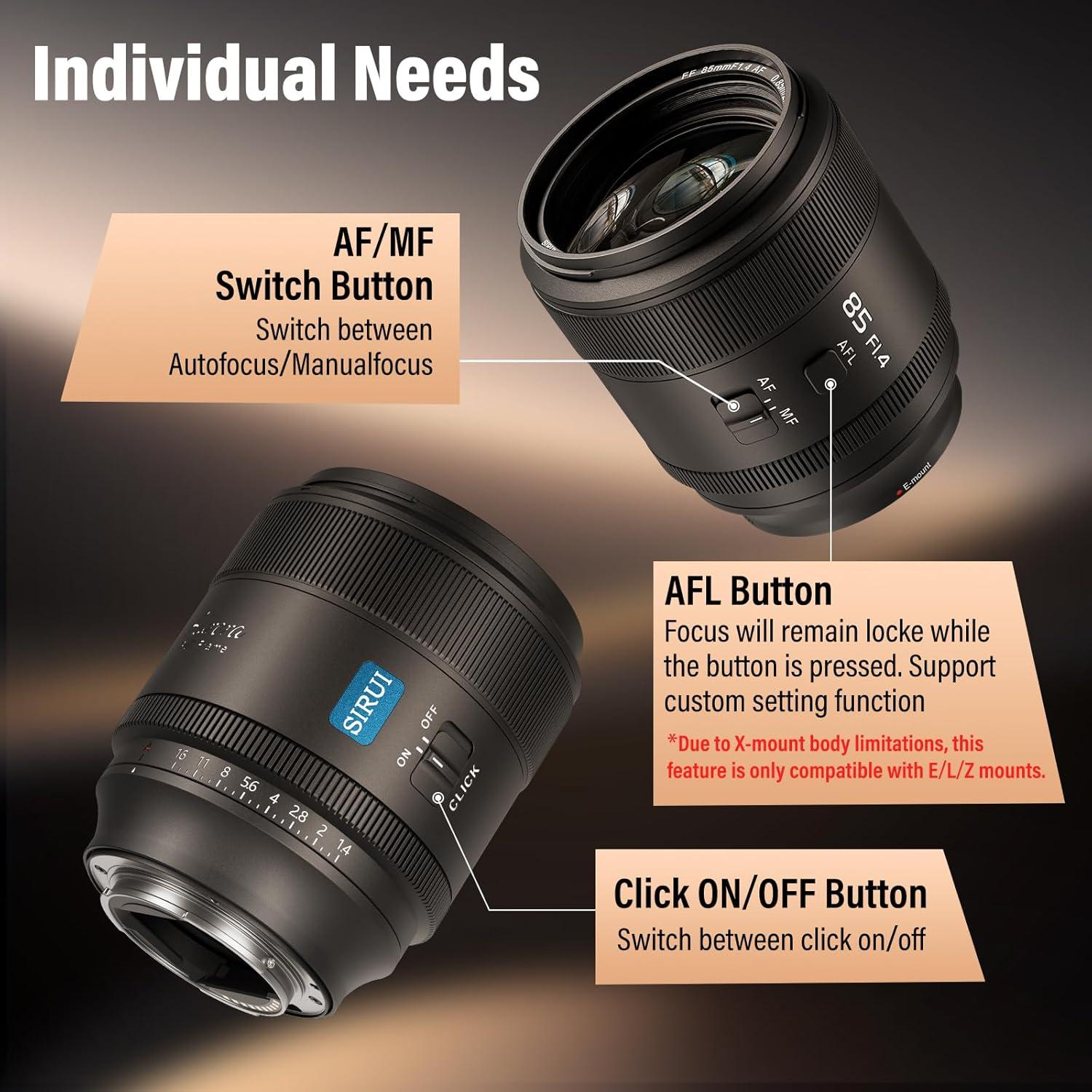 Lente SIRUI Aurora 85mm F1.4 para cámaras Sony E