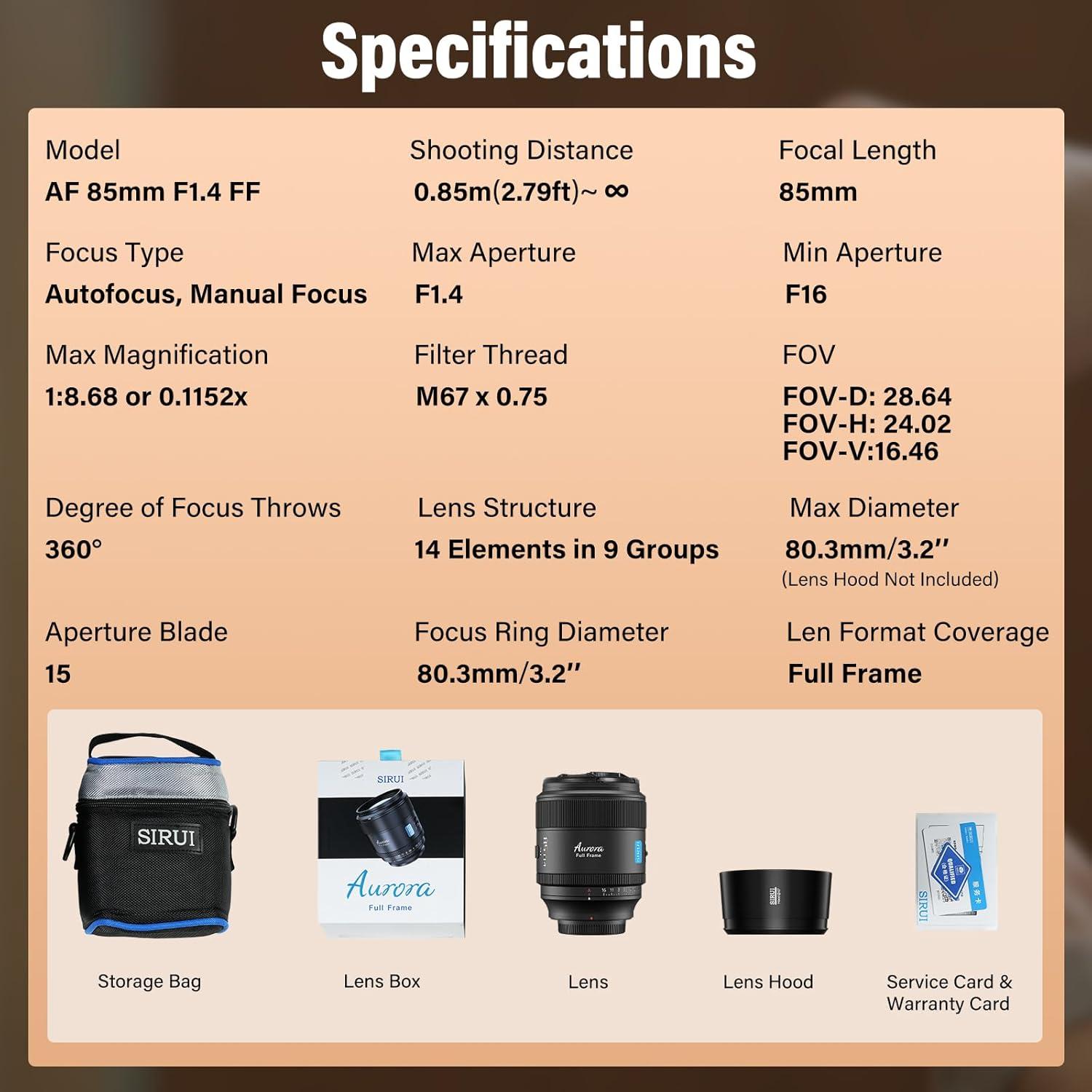 Lente SIRUI Aurora 85mm F1.4 para cámaras Sony E