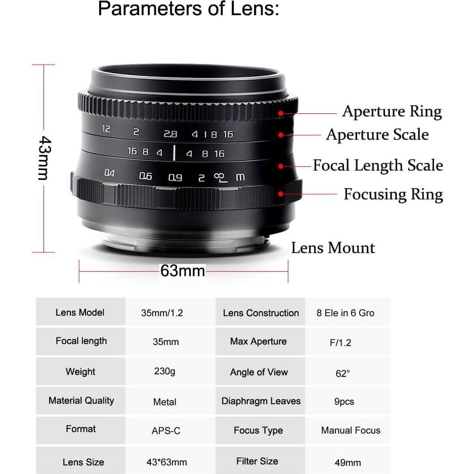 Lente JINTU 35mm F1.2 Manual para Cámaras Sony E-Mount