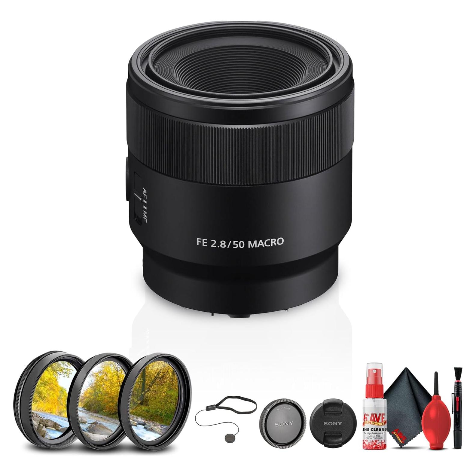 Sony FE 50mm f/2.8 Macro Lens (SEL50M28) + Cleaning Kit + Lens Filter Kit + Lens Cap(Renewed)