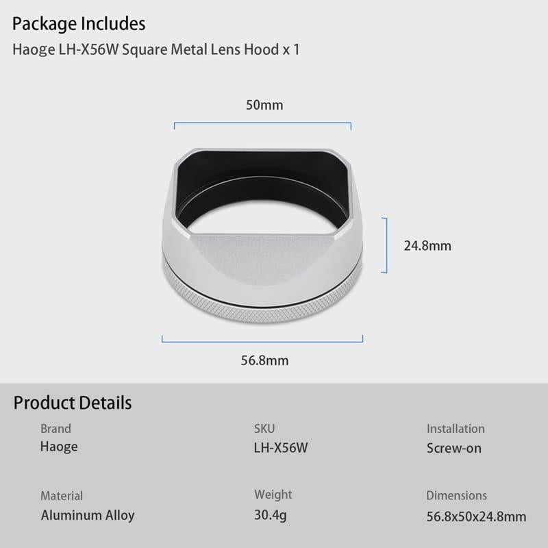 Capucha de Lente Metálica Cuadrada Haoge LH-X54W para Fujifilm X100VI/X100V