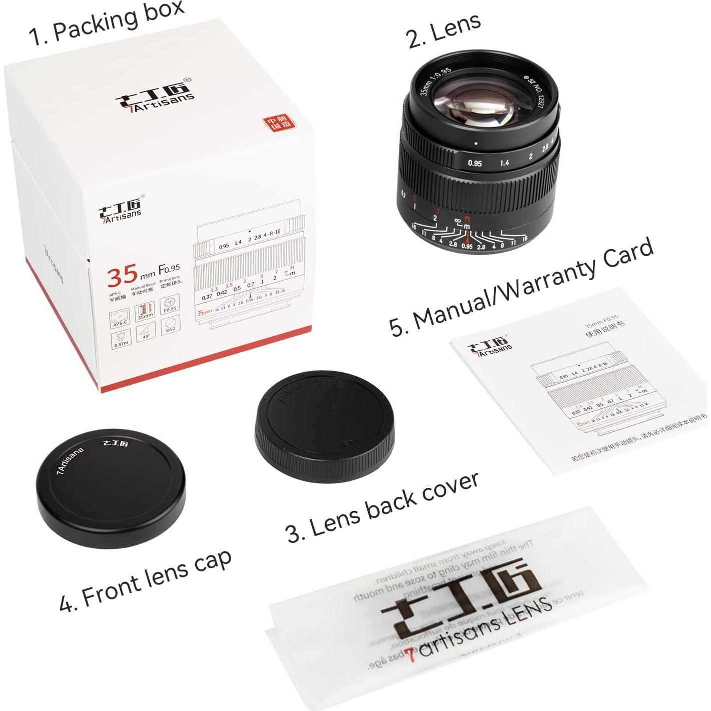 Lente 7artisans 35mm F0.95 para Cámaras Sin Espejo Fuji