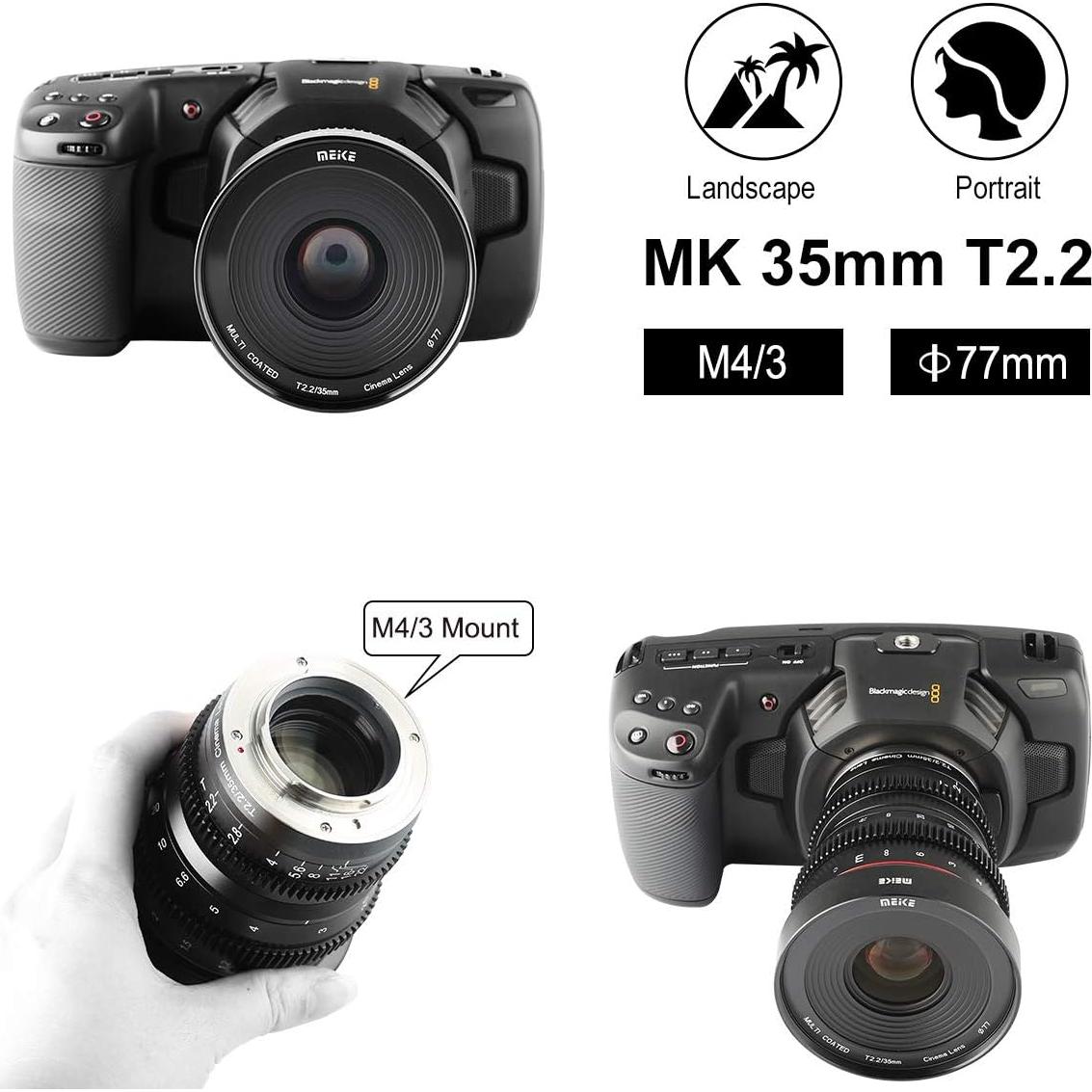 Lente de Cine Meike 35mm T2.2 M43 Manual 4K para Video