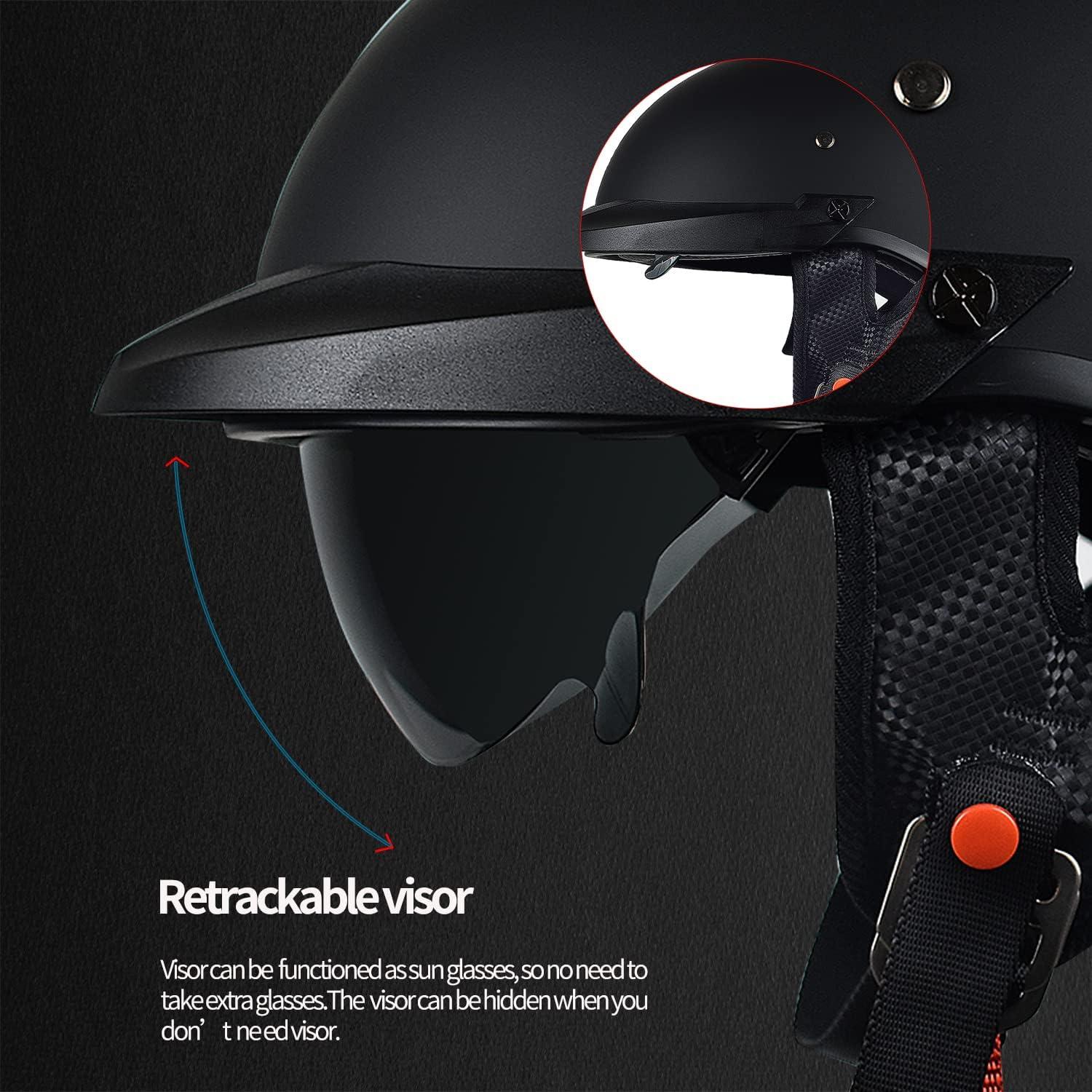 Casco de Moto CHCYCLE Medio con Visera Solar Negro