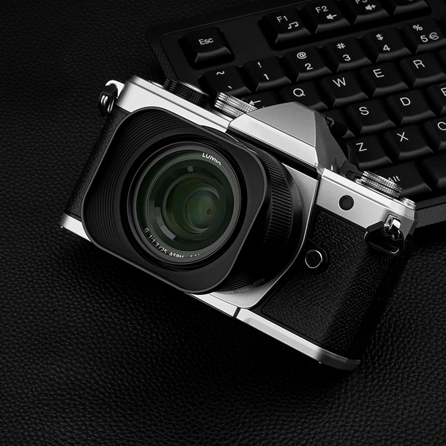 Capucha de Lente Metálica Cuadrada Haoge LH-P2517 para Panasonic LEICA DG 25mm f/1.7