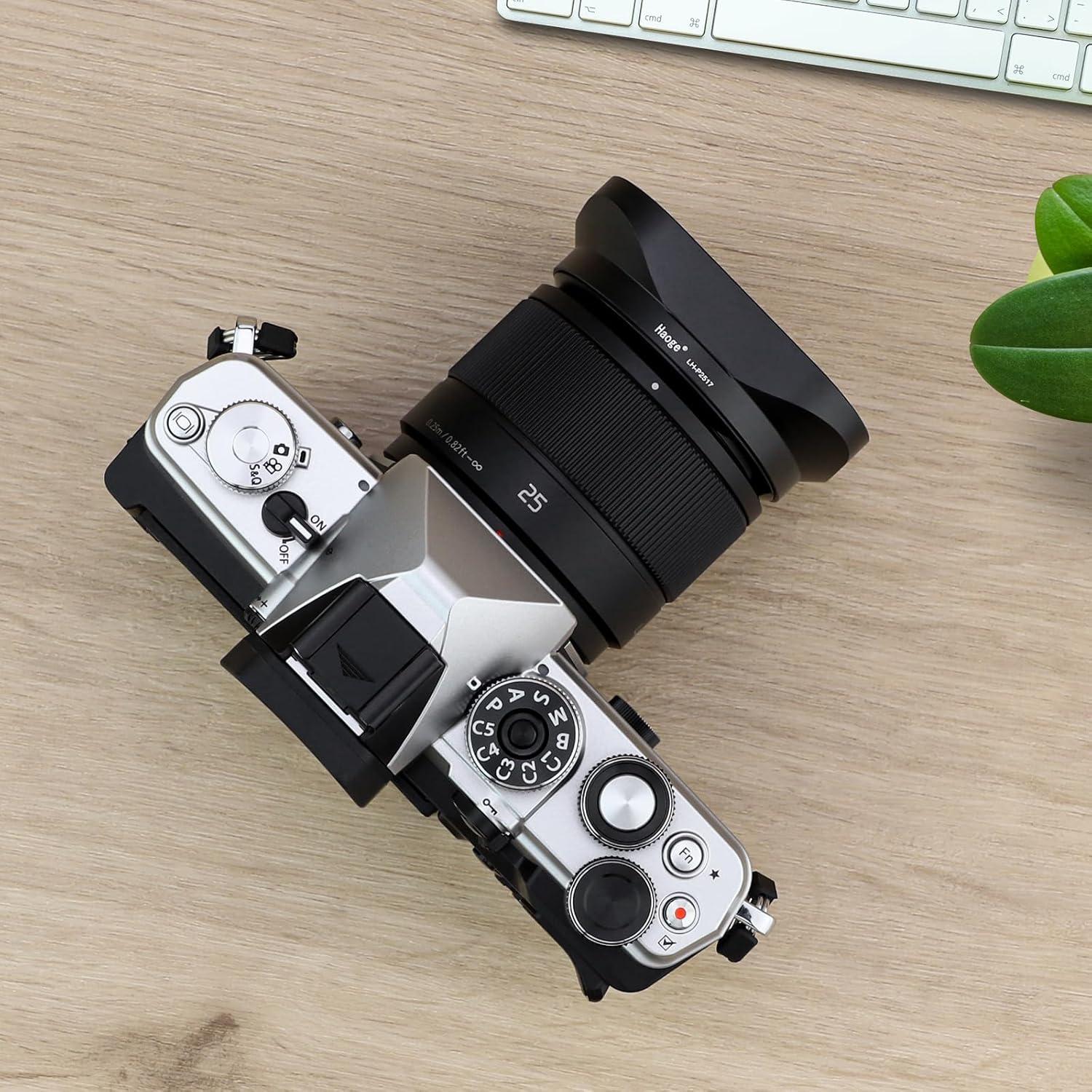 Capucha de Lente Metálica Cuadrada Haoge LH-P2517 para Panasonic LEICA DG 25mm f/1.7