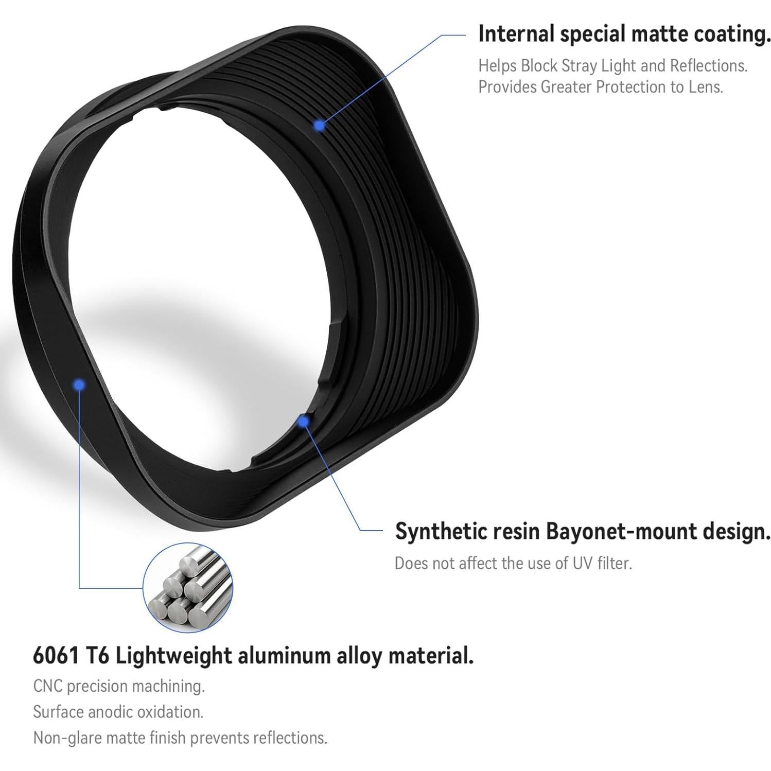 Capucha de Lente Metálica Cuadrada Haoge LH-P2517 para Panasonic LEICA DG 25mm f/1.7