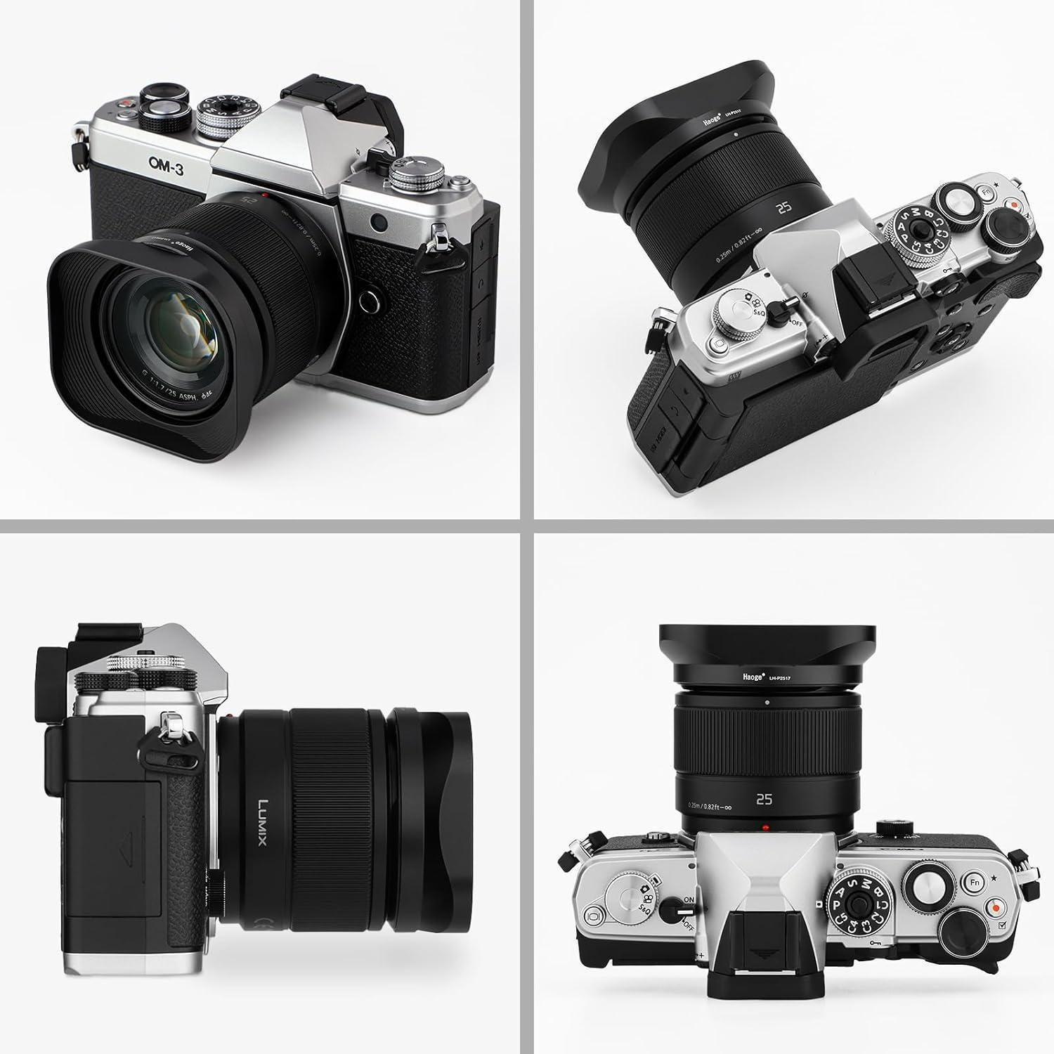 Capucha de Lente Metálica Cuadrada Haoge LH-P2517 para Panasonic LEICA DG 25mm f/1.7