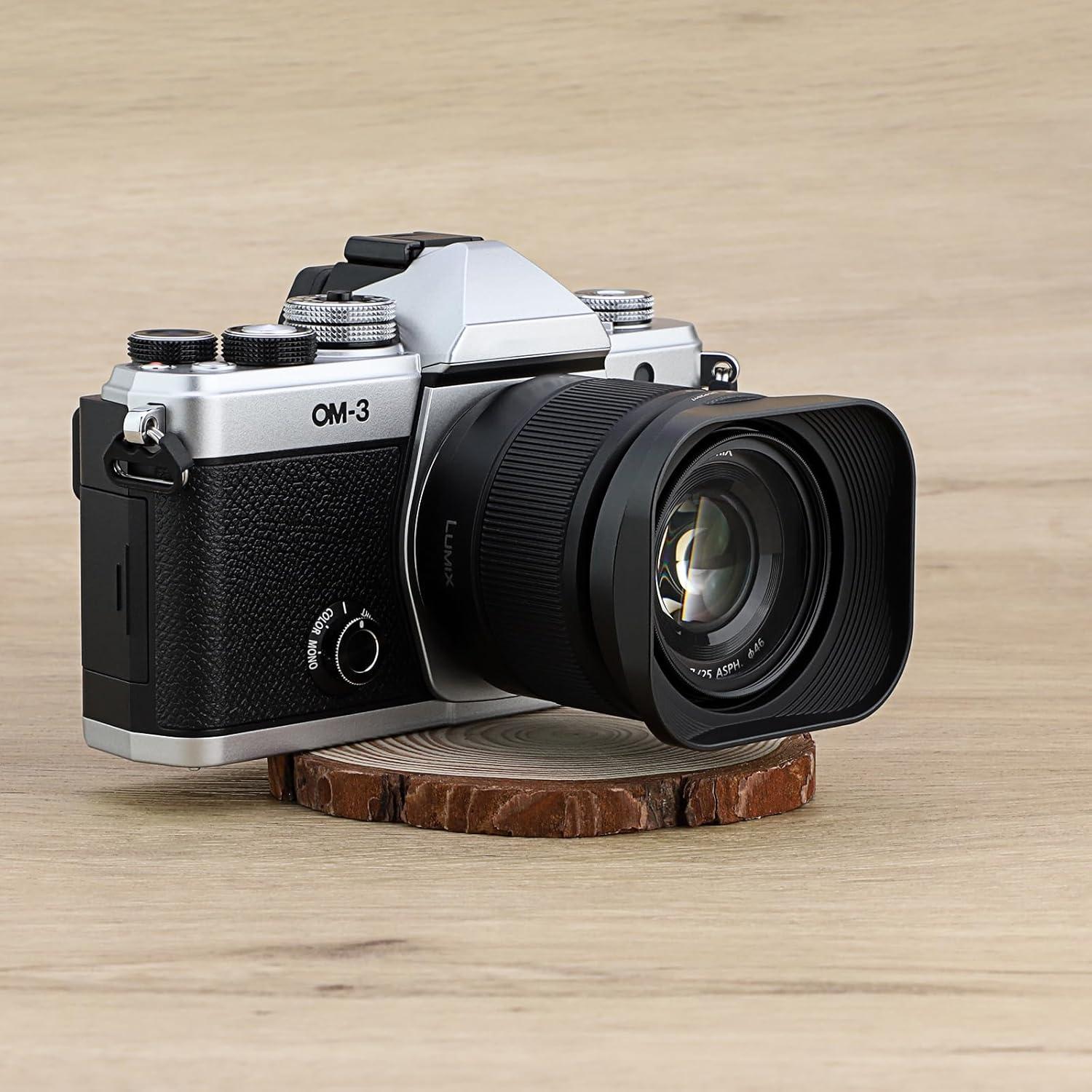 Capucha de Lente Metálica Cuadrada Haoge LH-P2517 para Panasonic LEICA DG 25mm f/1.7