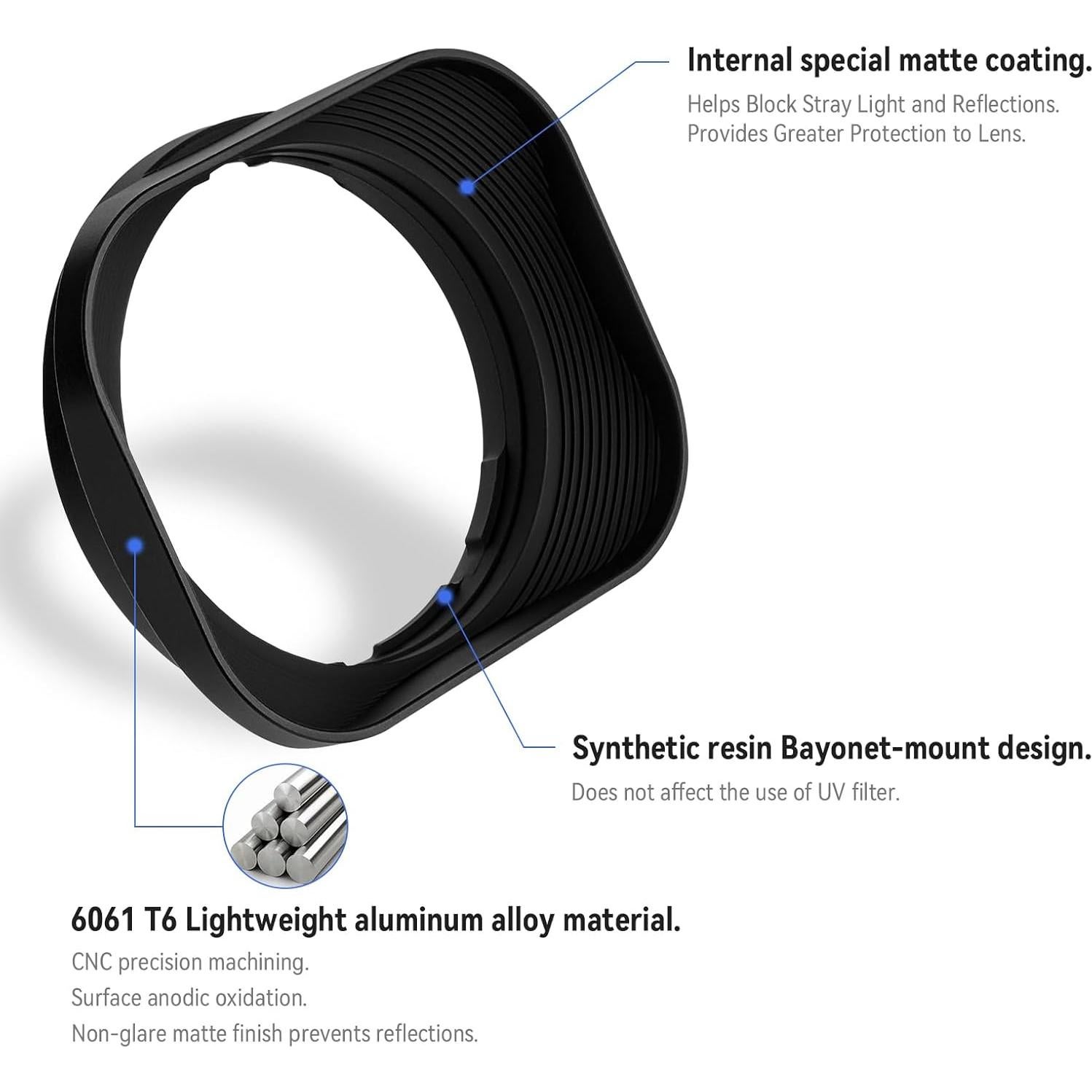 Capucha de Lente Metálica Cuadrada Haoge LH-P2514 para Panasonic Leica 25mm f/1.4