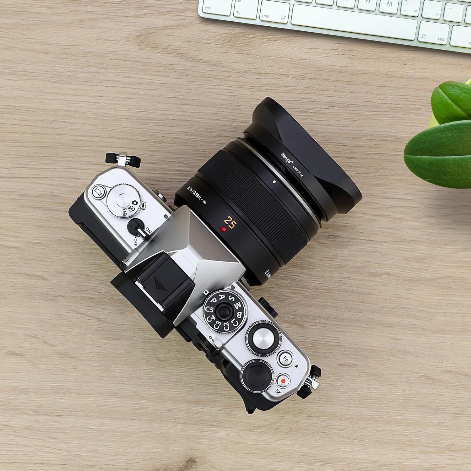 Capucha de Lente Metálica Cuadrada Haoge LH-P2514 para Panasonic Leica 25mm f/1.4