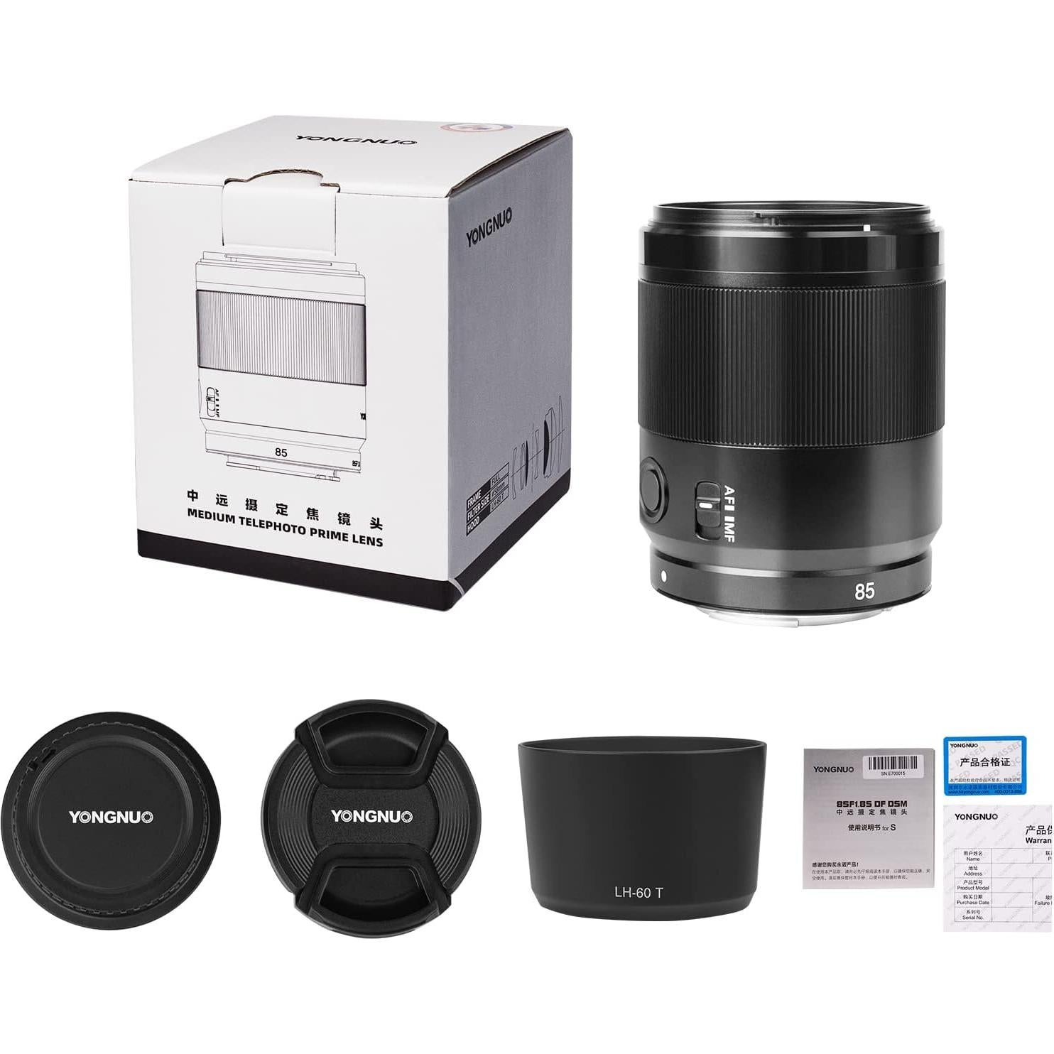 Lente Prime Telefoto YONGNUO 85mm F1.8S para Sony E