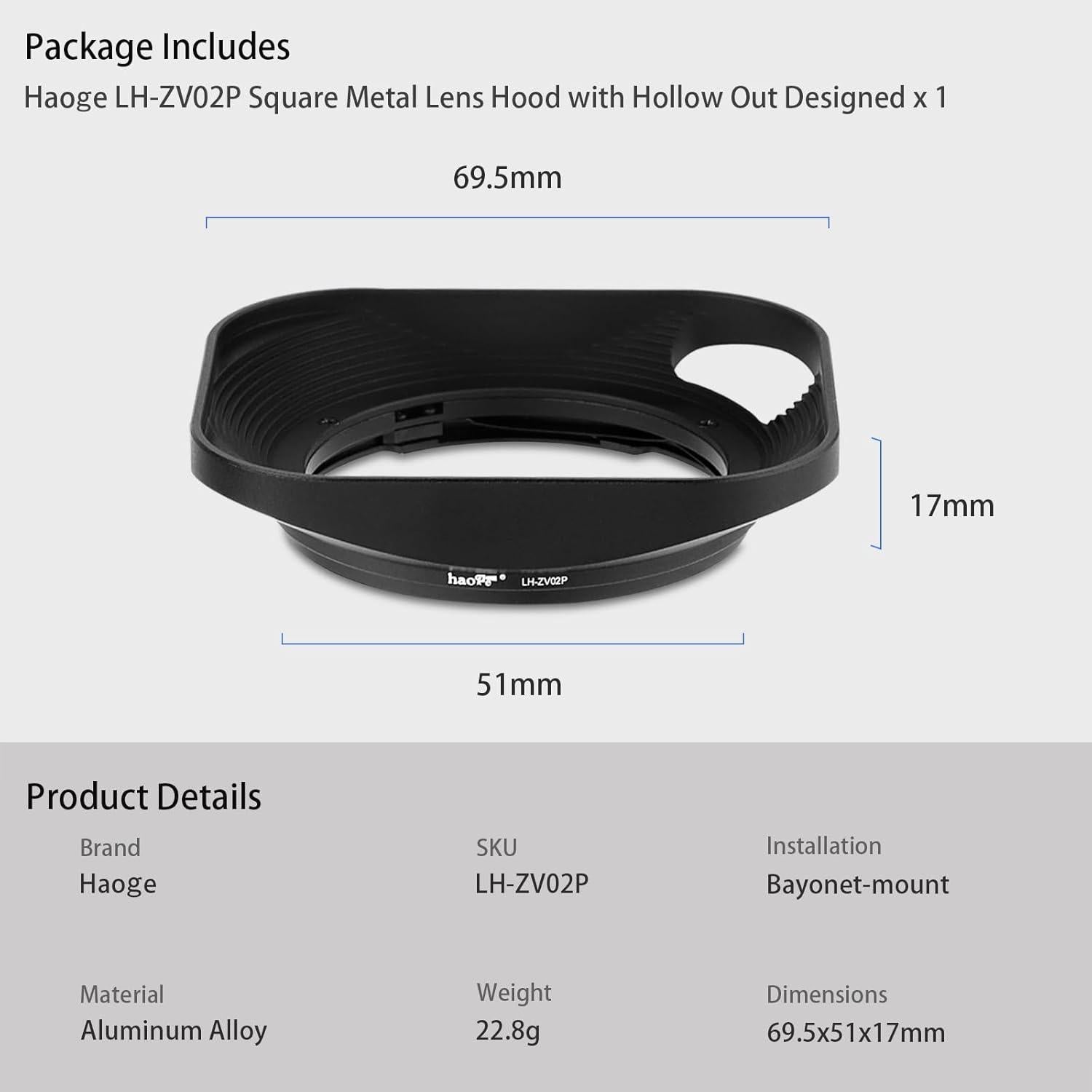 Capucha de Lente Metálica Haoge LH-ZV02P para Carl Zeiss y Voigtlander