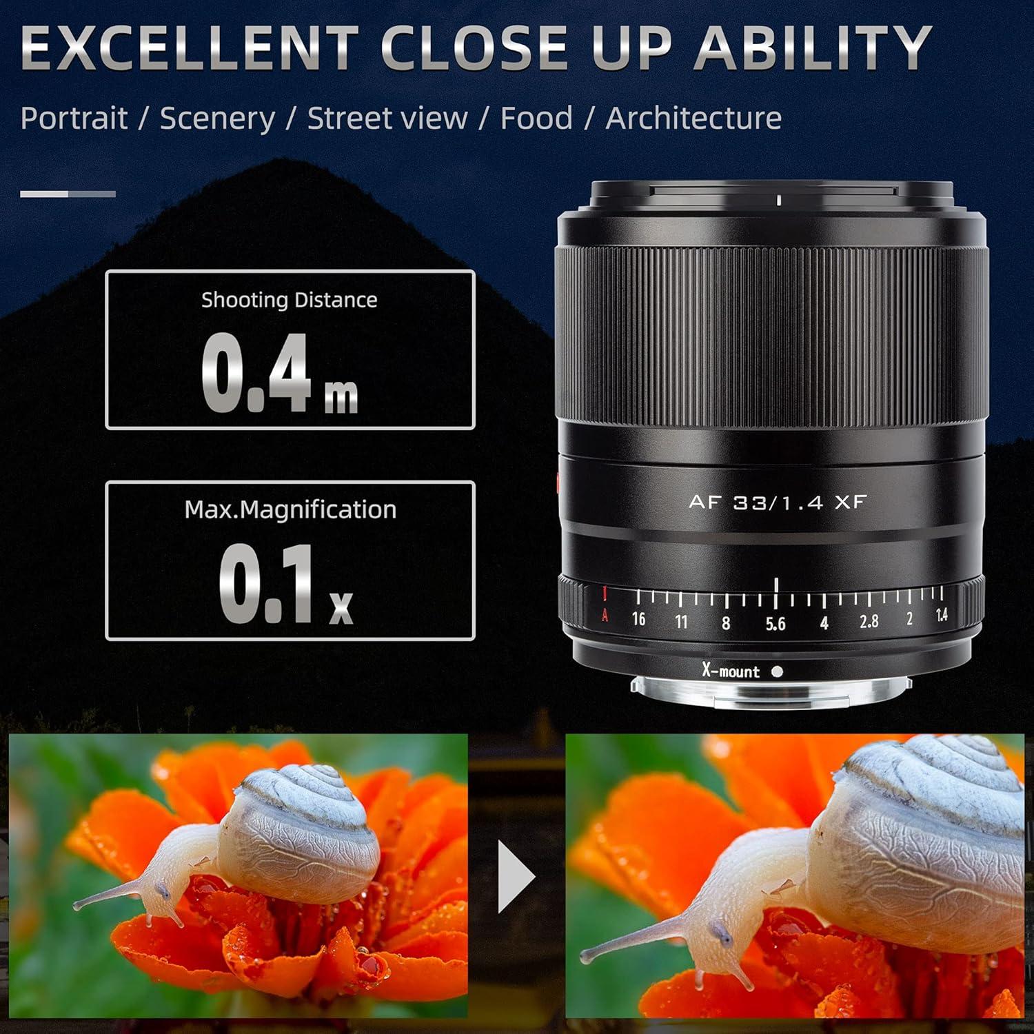 Lente VILTROX 33mm F1.4 para Fujifilm X-Mount Autoenfoque