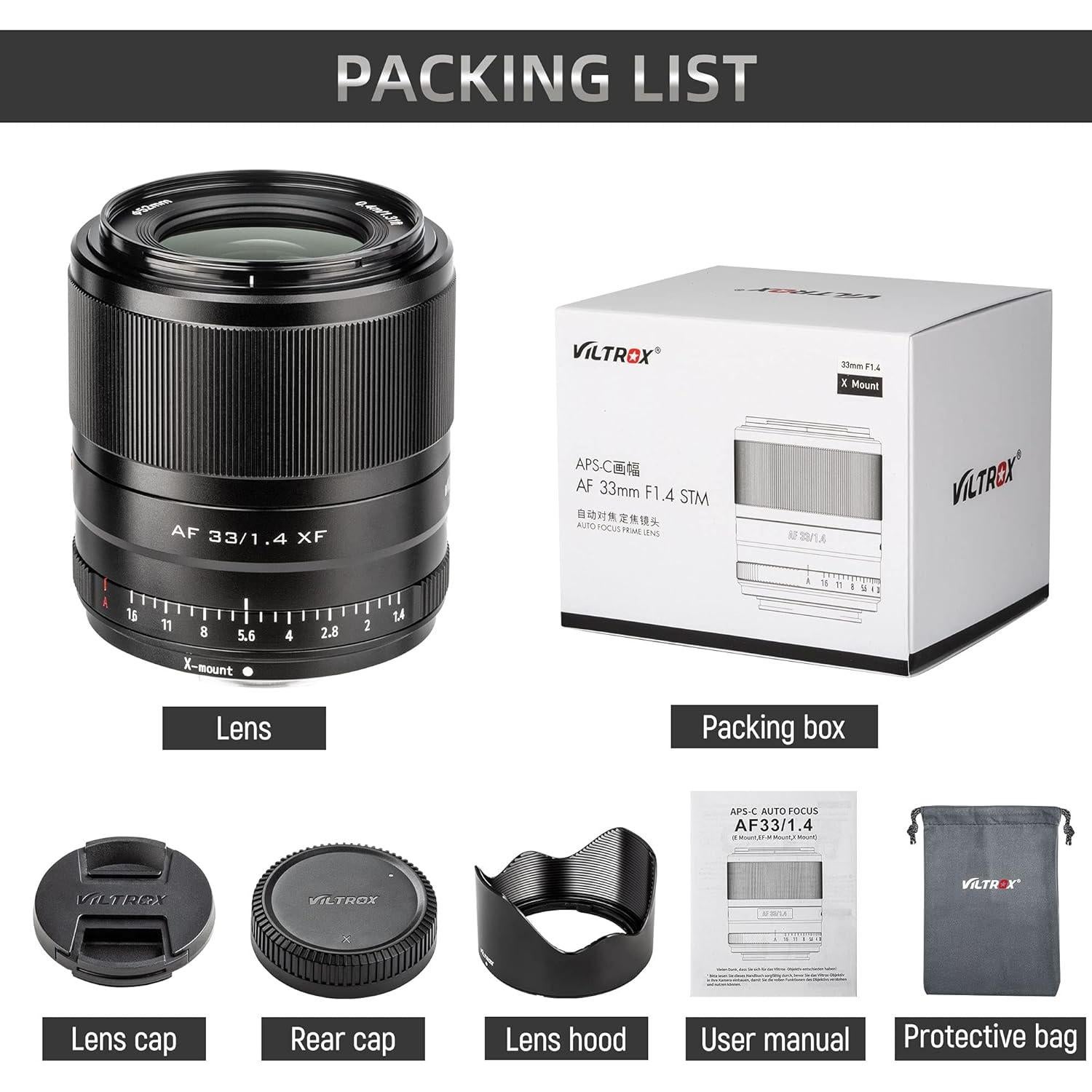 Lente VILTROX 33mm F1.4 para Fujifilm X-Mount Autoenfoque