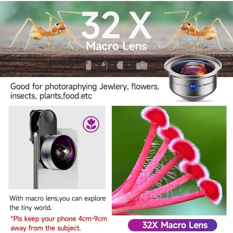 Kit de Lente Macro 32X MARTVSEN para Smartphone - 3 en 1